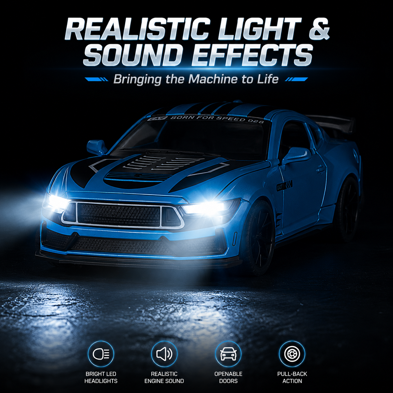 1:28 alloy car model Ford New Mustang Light and Music 3 Door Rebound trendy play table and decorative piece Item Picture