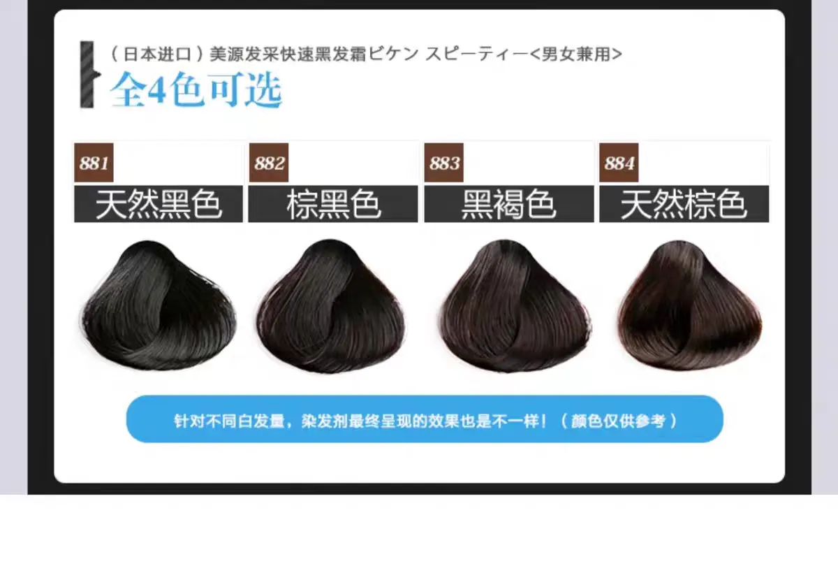 A box of Japanese original imported Meiyuan Fa CAI Quick Black Hair Cream 881 Natural black plant-based hair dye for men and women to cover white hair detail image 5