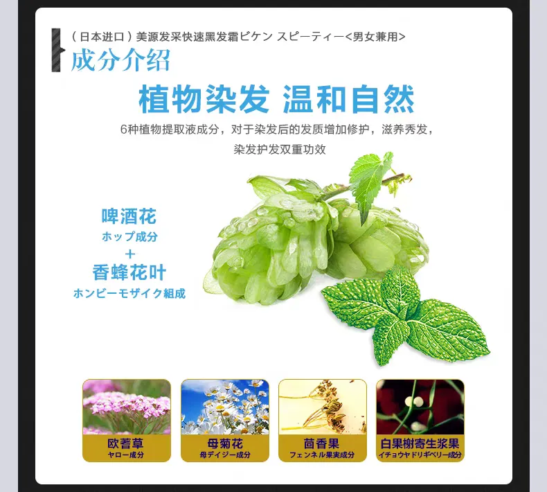 A box of Japanese original imported Meiyuan Fa CAI Quick Black Hair Cream 881 Natural black plant-based hair dye for men and women to cover white hair detail image 4
