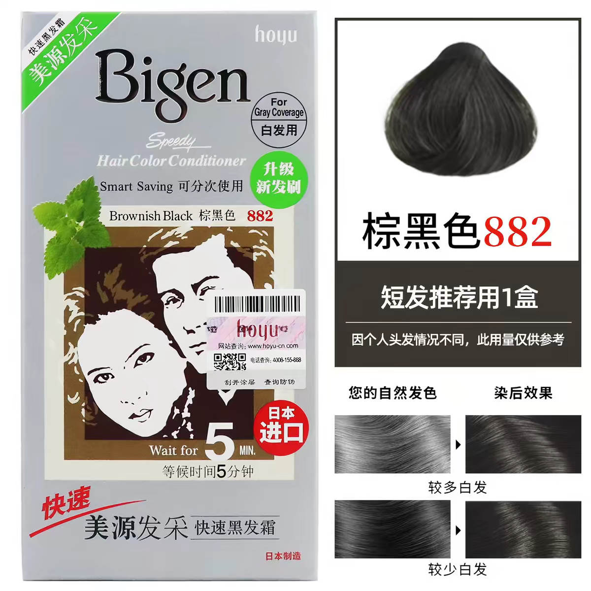 Japanese original imported Meiyuan Fancai Quick Black Hair Cream 883 Dark brown men's and women's plant-based white Hair Covering and dyeing cream Black Hair cream Application Scenario