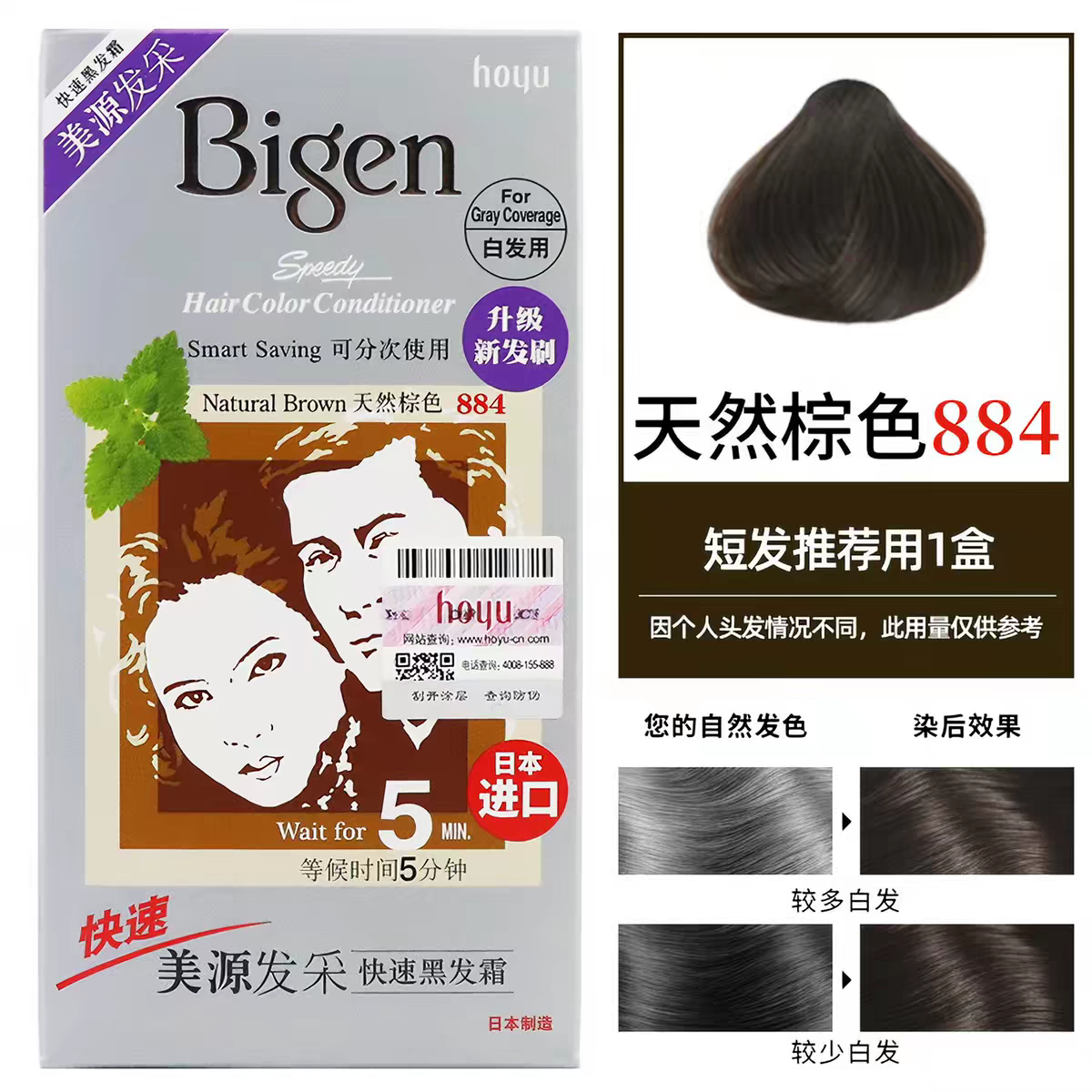 A box of Japanese original imported Meiyuan Fa CAI Quick Black Hair Cream 881 Natural black plant-based hair dye for men and women to cover white hair Item Picture