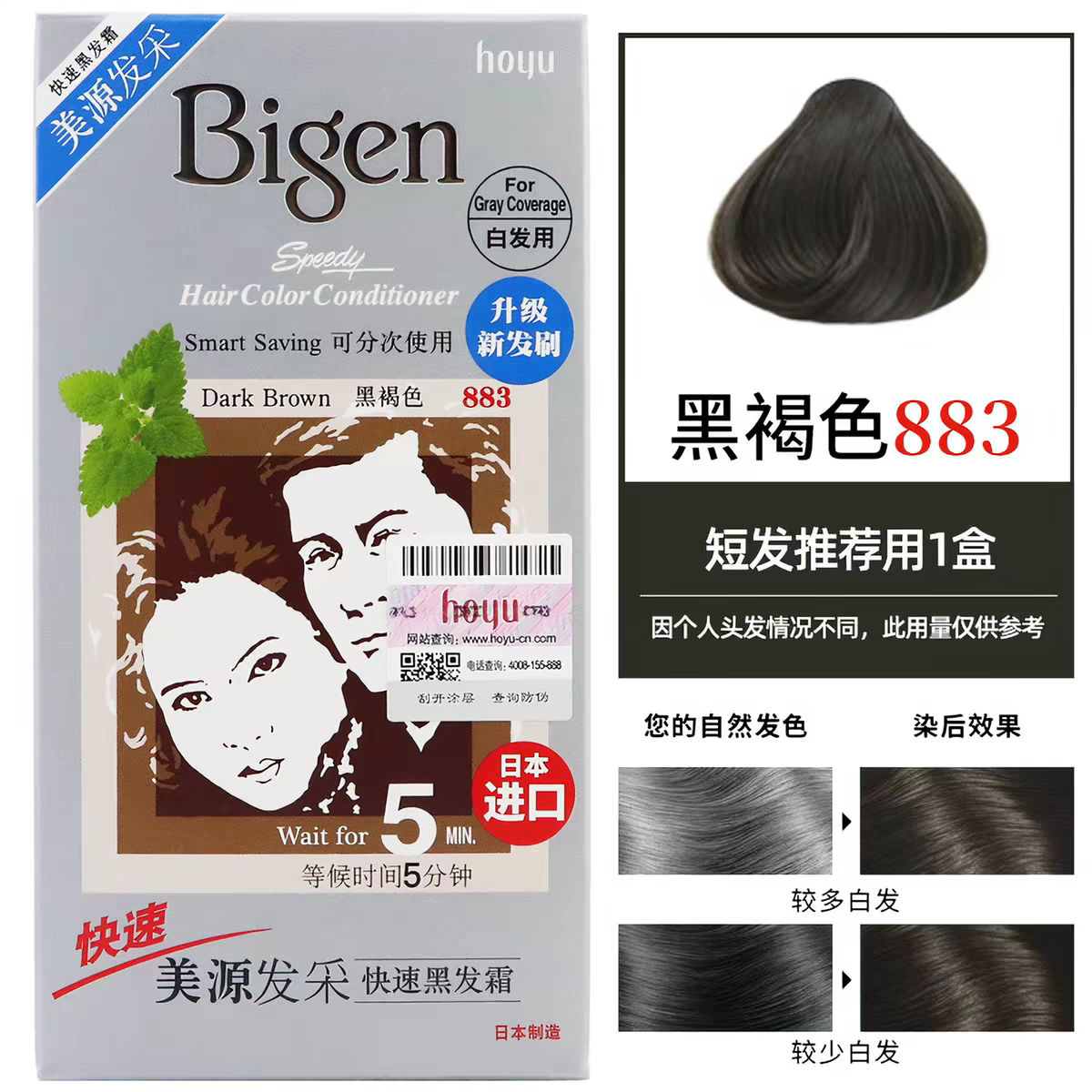 Japanese original imported Meiyuan Fa CAI Quick Black Hair Cream 882 Brownish black for men and women plant-based white Hair Covering and dyeing cream Black Hair cream Specification image