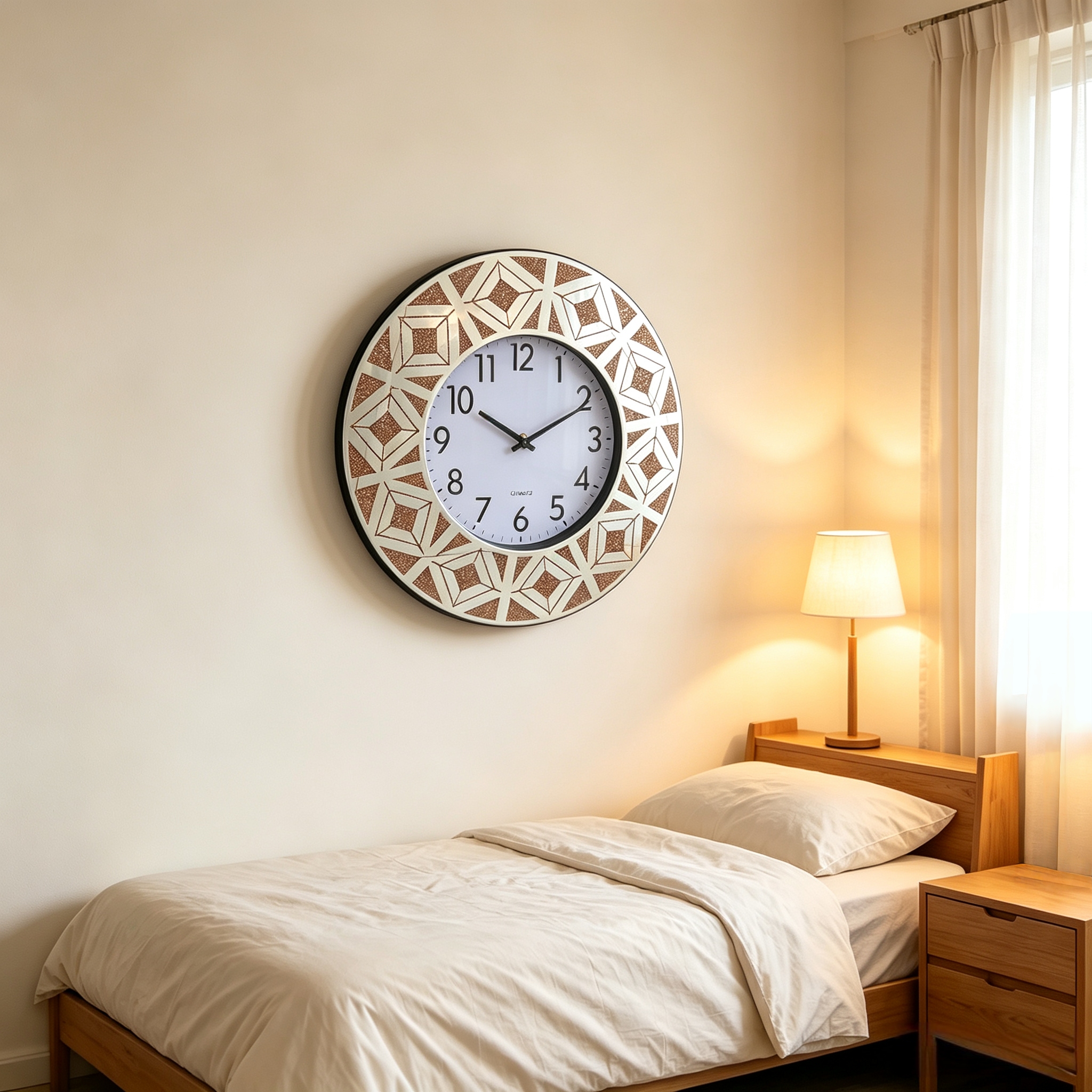 Golden powder-printed glass wall clock, classic artistic craftsmanship, living room, study, entrance wall clock, round and simple decorative wall clock Application Scenario