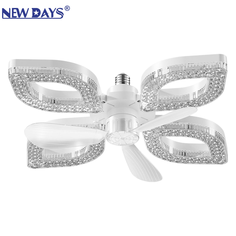 NEWDAYS brand's cross-border new led petal-shaped four-leaf fan light, E27 foldable fan light, energy-saving high-brightness remote-controlled dimming lighting ceiling fan with light