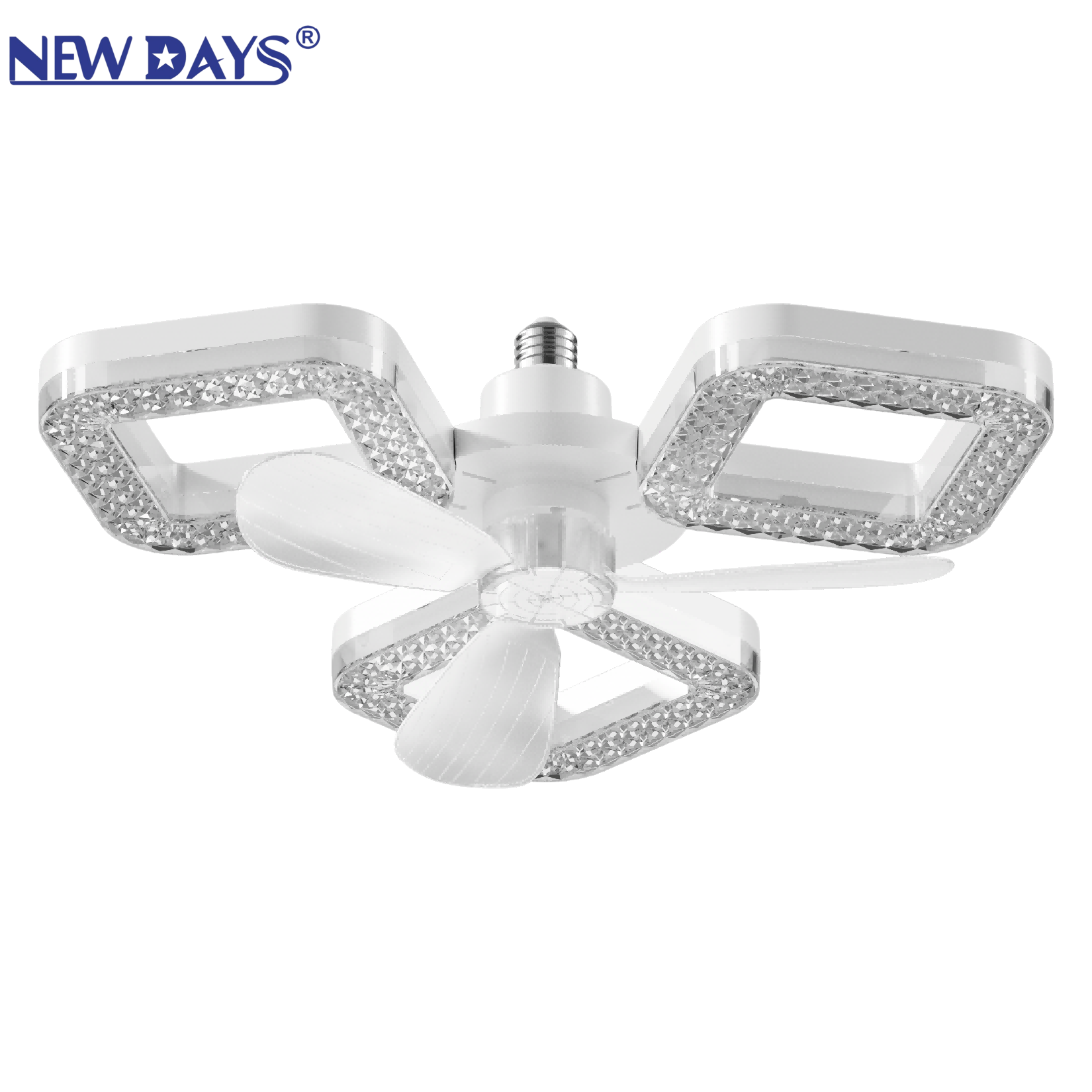NEWDAYS brand's cross-border new led square three-blade fan light, E27 screw-top foldable fan light, energy-saving high-brightness remote-controlled dimming lighting ceiling fan with light