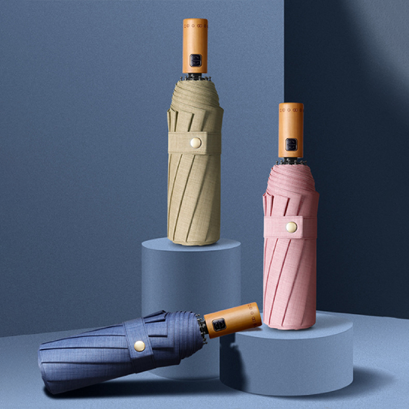 Hengdun's light luxury retro wood-grain handle, automatic opening and closing folding umbrella, thickened water-repellent fabric, durable and resistant to heavy rain and wind, reinforced frame, high appearance level for daily commuting and outdoor travel, sunshade umbrella, supports custom logo
