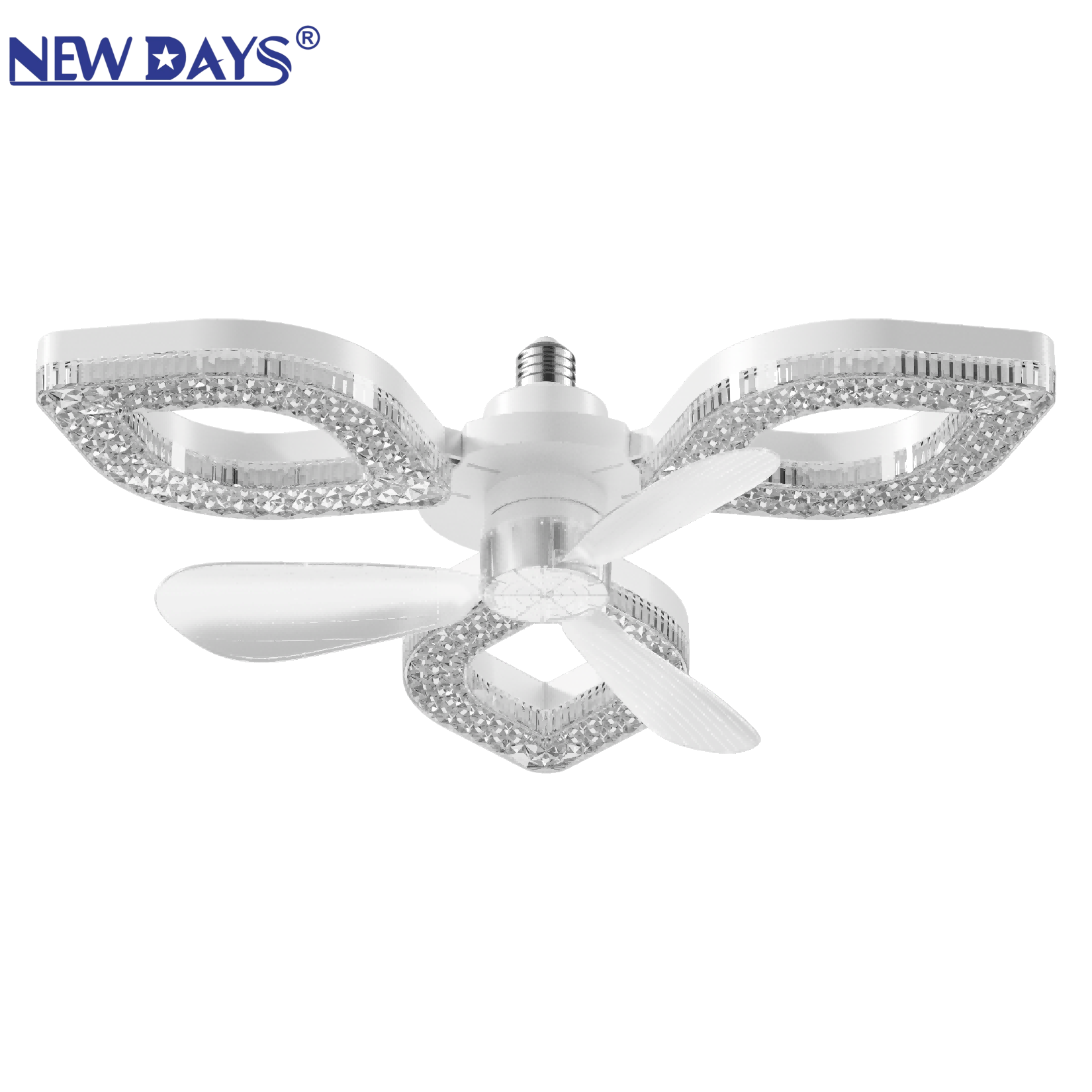 NEWDAYS品牌跨境新品led花瓣形三叶风扇灯，E27可折叠风扇灯，节能高亮遥控调光照明带灯吊扇