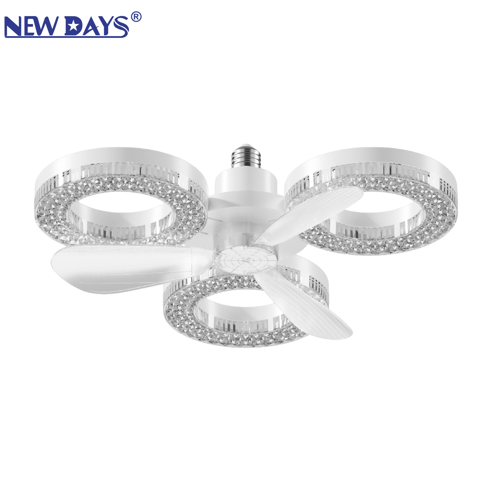 NEWDAYS品牌跨境新品led三灯三叶风扇灯，E27螺口可折叠风扇灯，节能高亮遥控调光照明带灯吊扇
