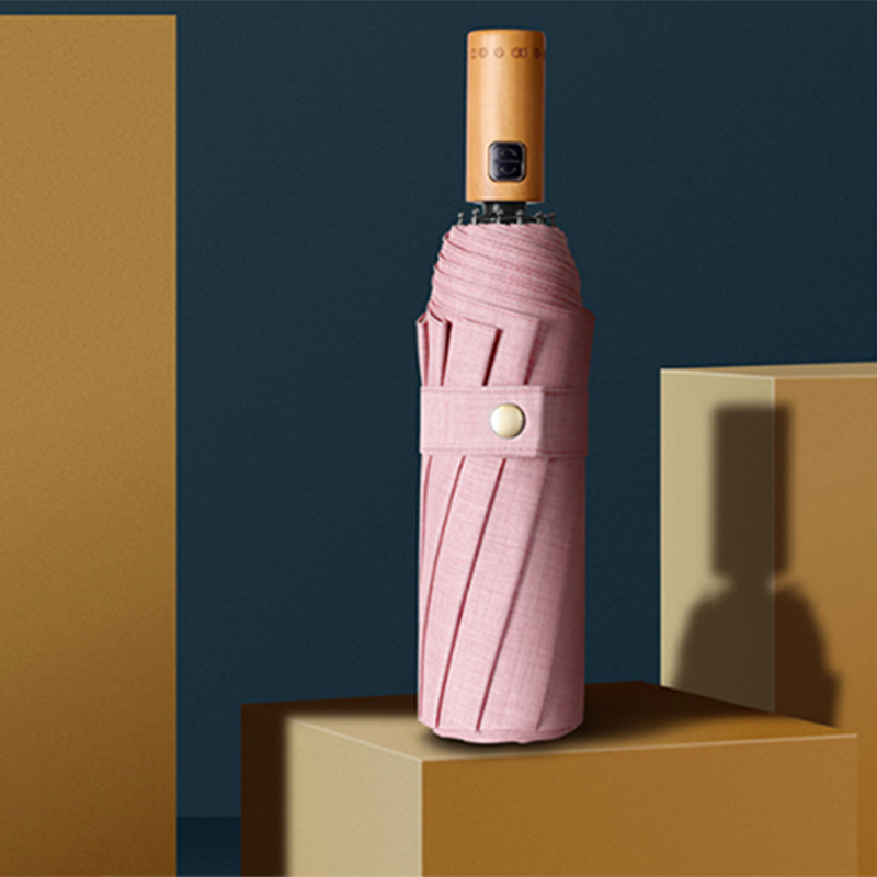 Hengdun's light luxury retro wood-grain handle, automatic opening and closing folding umbrella, thickened water-repellent fabric, durable and resistant to heavy rain and wind, reinforced frame, high appearance level for daily commuting and outdoor travel, sunshade umbrella, supports custom logo Item Picture
