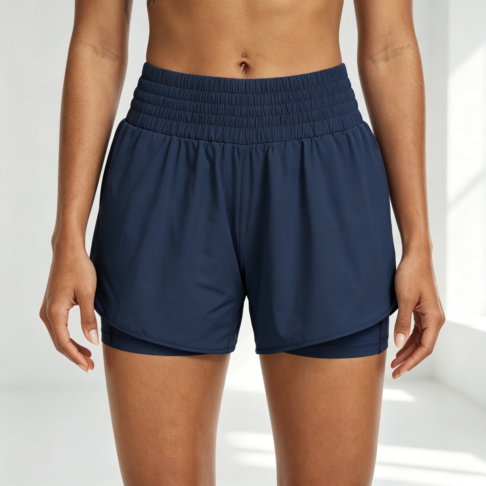 2026 Women's high-waisted running yoga false two pairs of anti-glare gym slimming tight sports shorts Item Picture