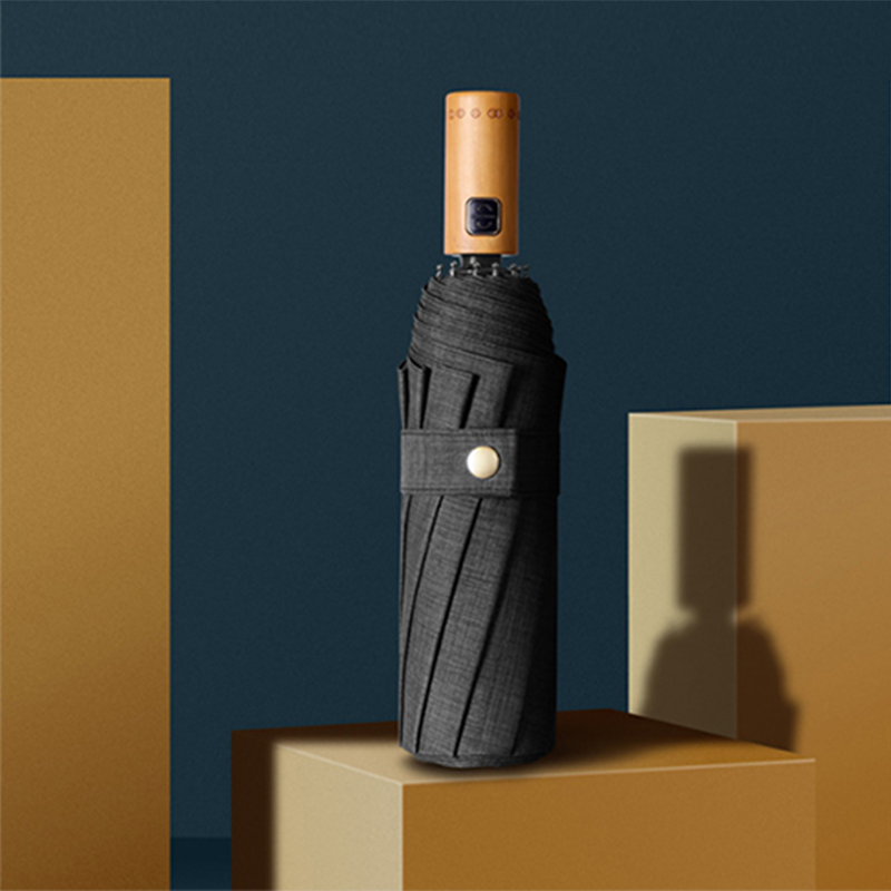 Hengdun's light luxury retro wood-grain handle, automatic opening and closing folding umbrella, thickened water-repellent fabric, durable and resistant to heavy rain and wind, reinforced frame, high appearance level for daily commuting and outdoor travel, sunshade umbrella, supports custom logo details Picture