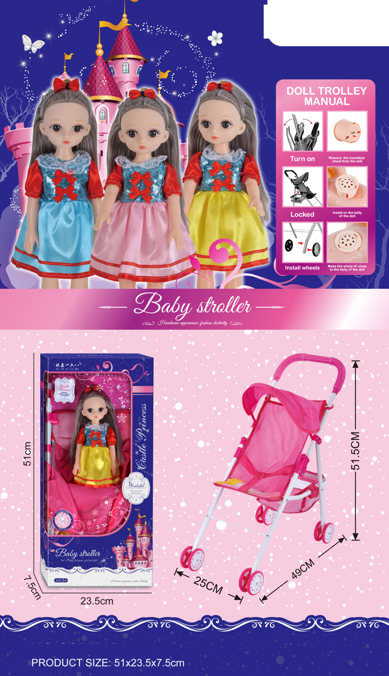 TC37313 Castle Princess Pink Portable Folding Doll Cart Multi-color Dress Vocal Doll Girl Role-playing Gift Set