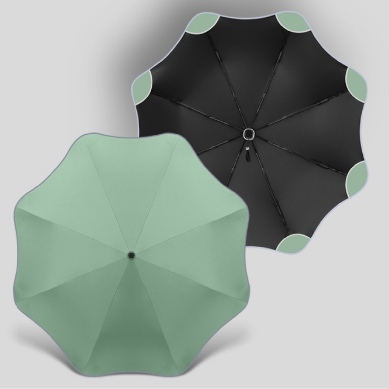Hengdun lace-shaped automatic folding sun umbrella black rubber UPF50 + sun protection umbrella, women's lotus leaf edge three-fold umbrella UV protection, all-weather and all-weather umbrella, rounded corner anti-potting portable commuting sun umbrella, supports customization full image
