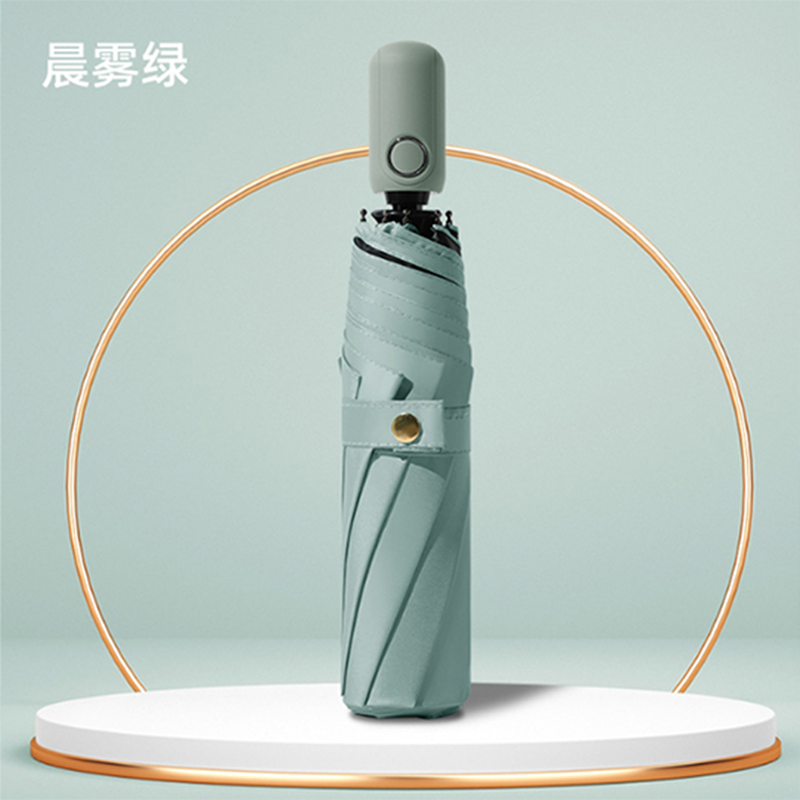 Hengdun fully automatic one-click opening and closing umbrella black rubber UPF50 + sun protection and UV-blocking sunshade umbrella Morandi solid color three-fold portable wind-resistant, weather-resistant dual-purpose umbrella for boys and girls, supports customization details Picture