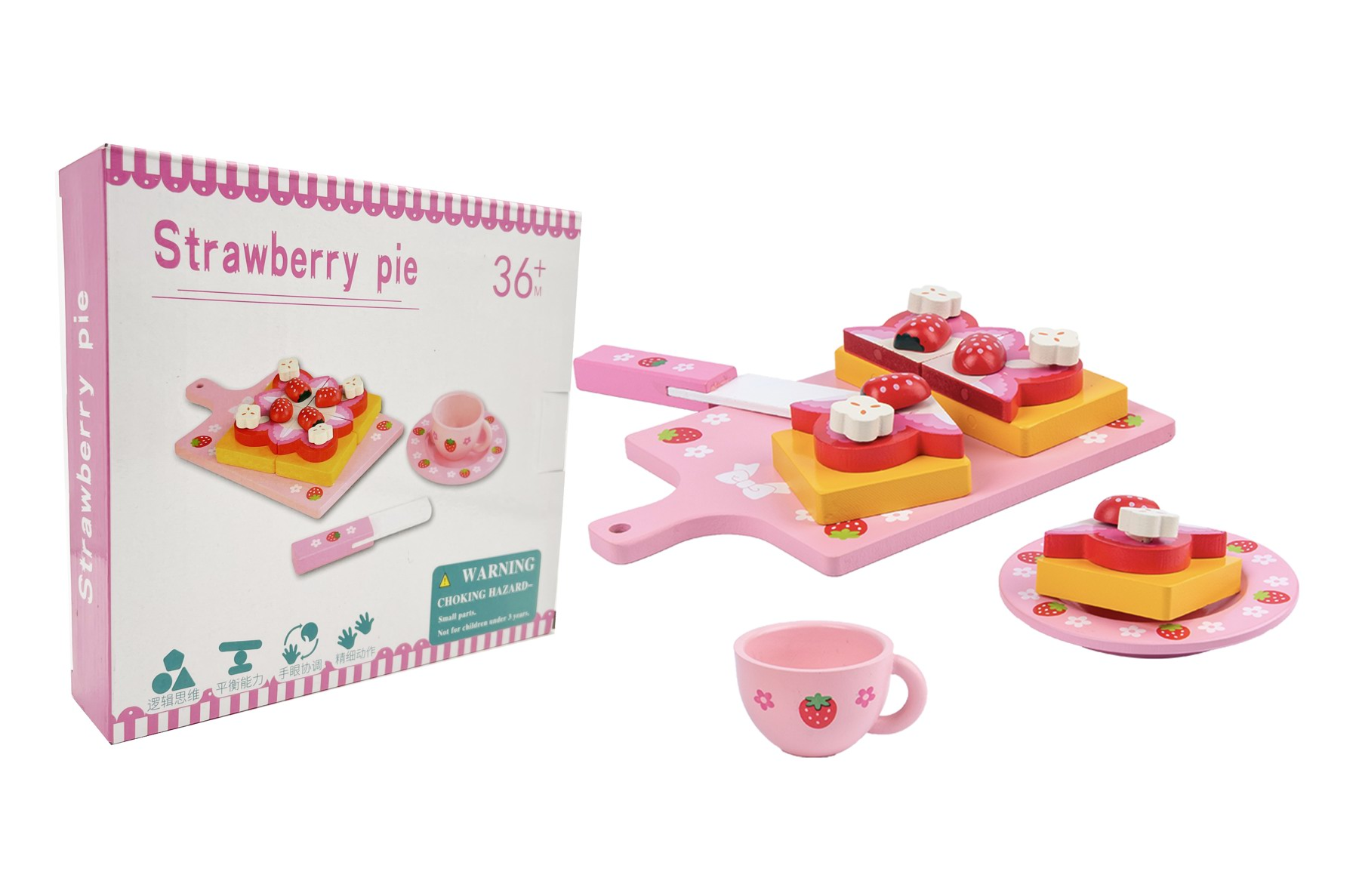 TG46218 Children's Wooden magnetic Strawberry Pie Cutter Fun Toy Simulation Cake Dessert Cutter Watch Children play House Kitchen Afternoon Tea Role-playing toy Application Scenario