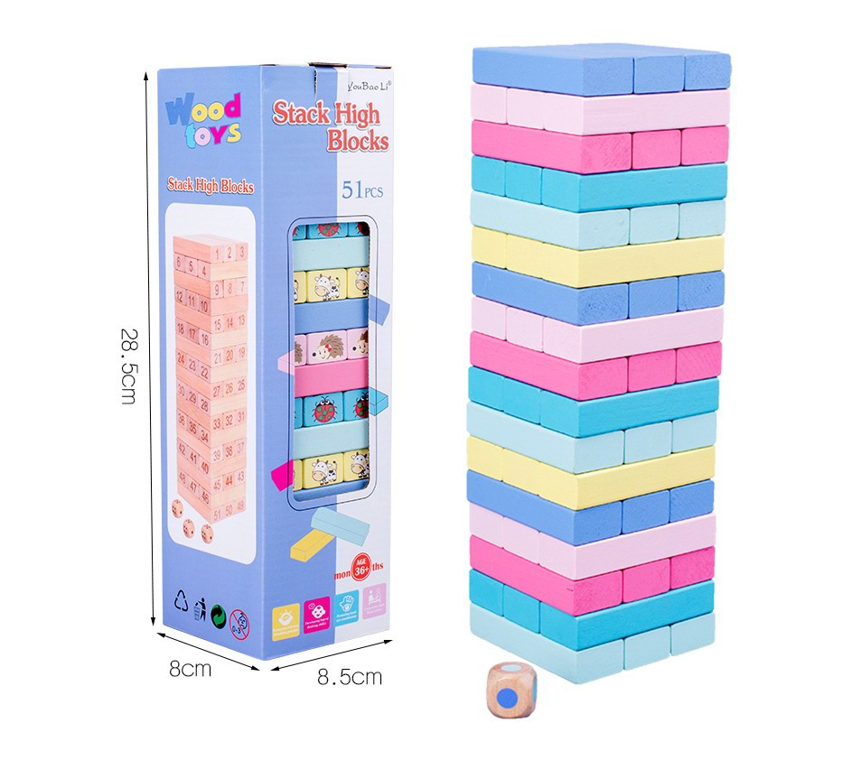 TC34595 Macaron Color Solid Wood digital Layer upon Layer without pattern Solid color Raffle Play building blocks parent-child Gathering, team-building tabletop game, early Education toy Gift box Specification image