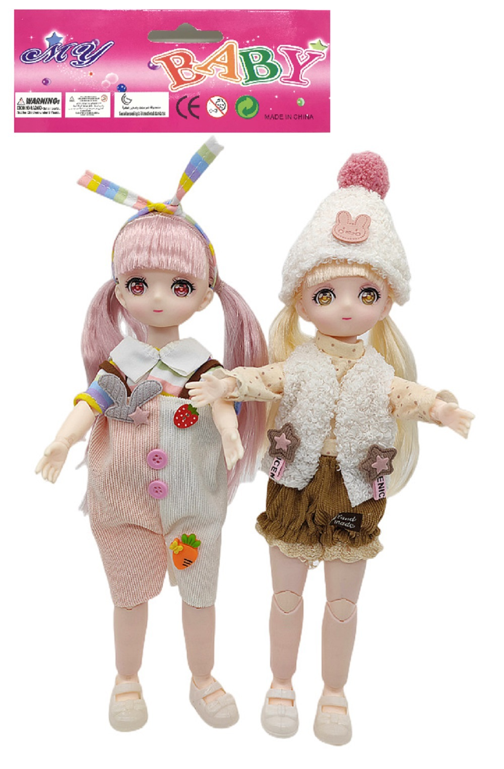 TF22049 Japanese-style fresh daily outfits, dolls with pink hair, double ponytails, plush vests, cute dolls, children's grooming and dressing up gifts and toys Item Picture