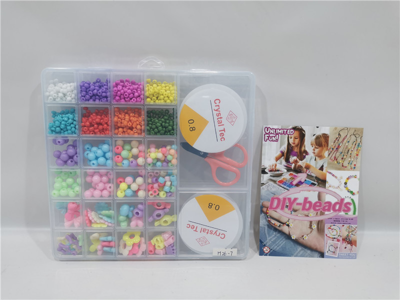 TE77083 large-capacity 24-compartment storage box, beading material package, multi-color solid round beads + flower cartoon-shaped beads with tools and wires, parent-child handmade DIY jewelry gift box Item Picture