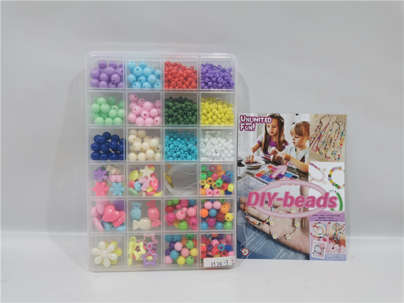 TE77061 basic solid color round beads + Cartoon-shaped beads, 24-grid box set, children's self-made bracelet, earrings, pendant, handmade material package, supermarket stall children's handmade toys