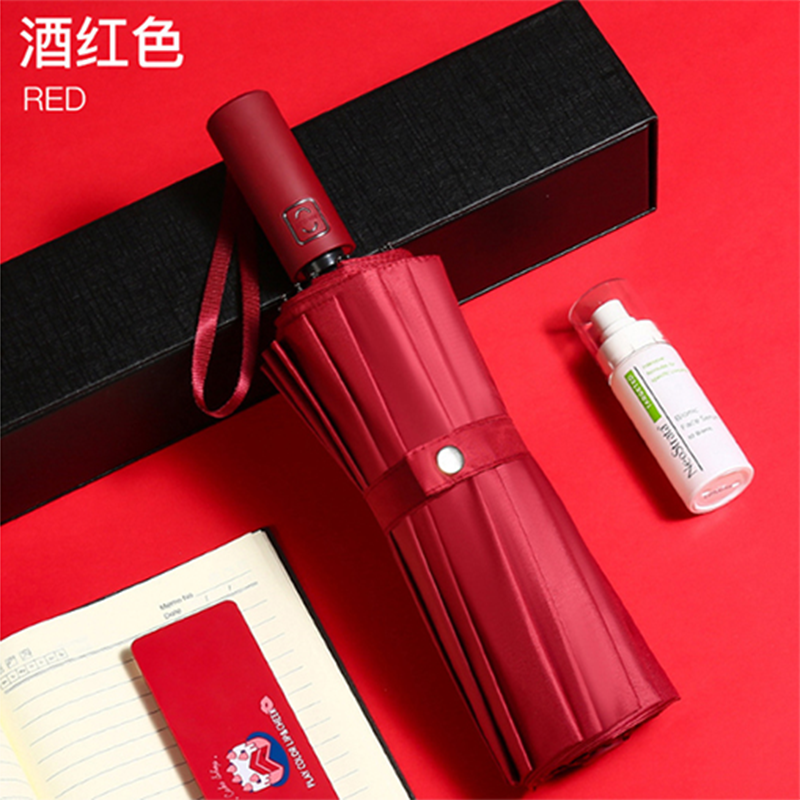 Hengdun 16-bone fully automatic three-fold umbrella black rubber sun protection and UV protection, all-weather and all-weather umbrella, reinforced wind resistance and storm resistance, enlarged double-person business folding umbrella, gift box, corporate advertising gift umbrella, can be printed with LOGO Application Scenario