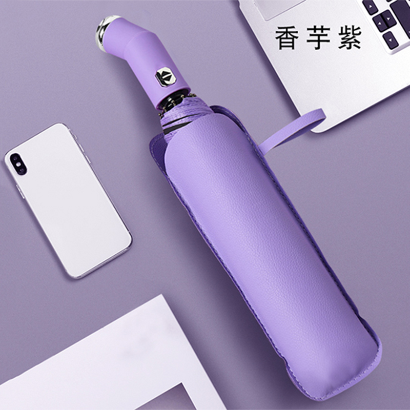 Hengdun LED corner flashlight, fully automatic folding umbrella, double keel reinforced, wind-resistant black rubber, sun protection, rain and sun dual-purpose umbrella, leather umbrella cover, night lighting, commuting, customizable LOGO gift umbrella Application Scenario