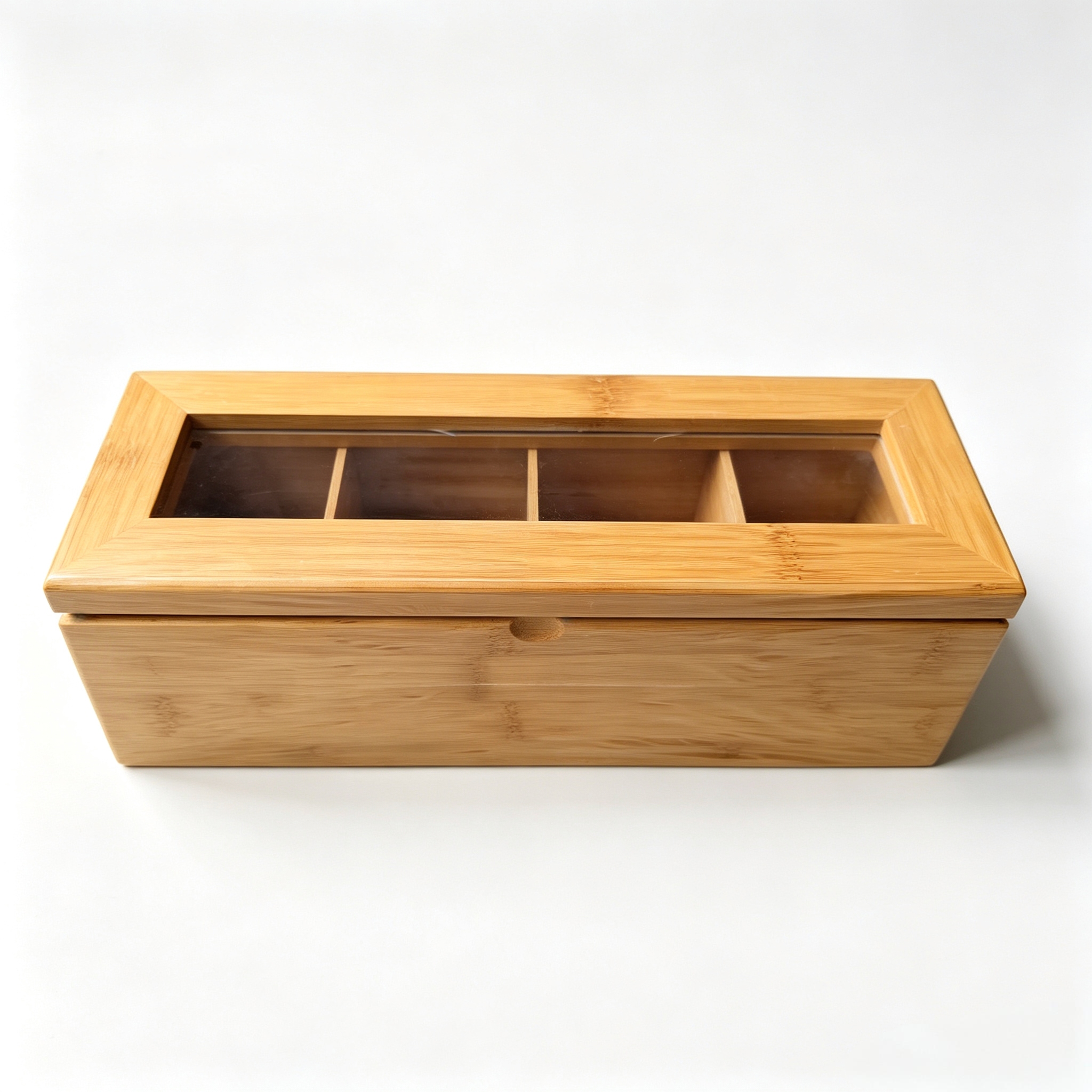 Jiehao wooden transparent four-compartment tea box with lid dust-proof separation packaging tea bag storage box Item Picture