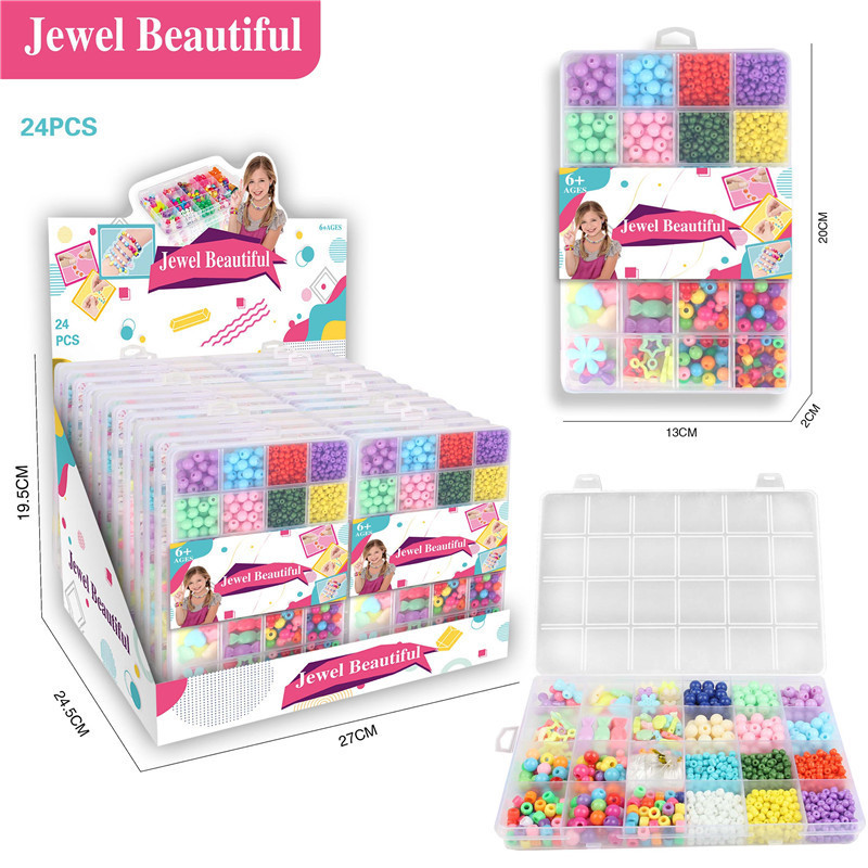 TE77073 Macaron solid color round bead compartmentalized storage beaded toys, children's concentration early education beaded jewelry making gift box, supermarket 24-piece hanging board, whole box wholesale details Picture