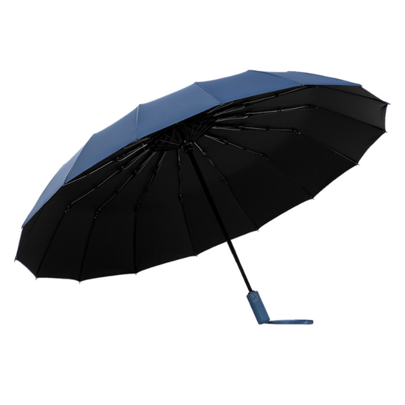 Hengdun 16-bone fully automatic three-fold umbrella black rubber sun protection and UV protection, all-weather and all-weather umbrella, reinforced wind resistance and storm resistance, enlarged double-person business folding umbrella, gift box, corporate advertising gift umbrella, can be printed with LOGO Item Picture