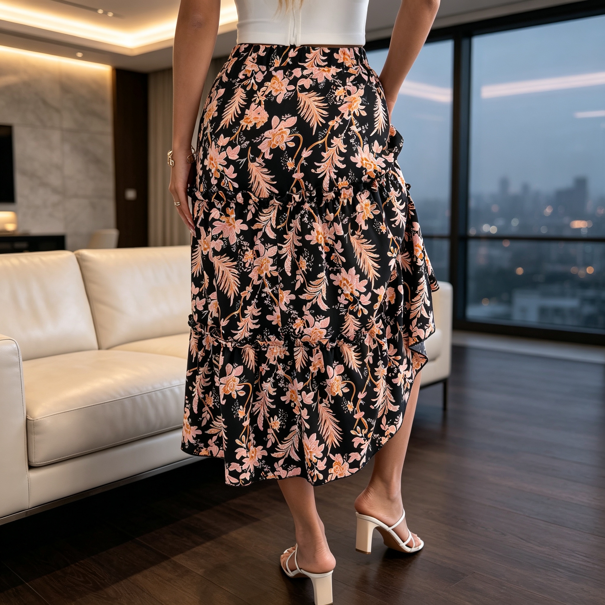 Spring/Summer 2026 European and American casual flower and tree mid-length skirt, beach dress, Amazon cross-border women's clothing Item Picture