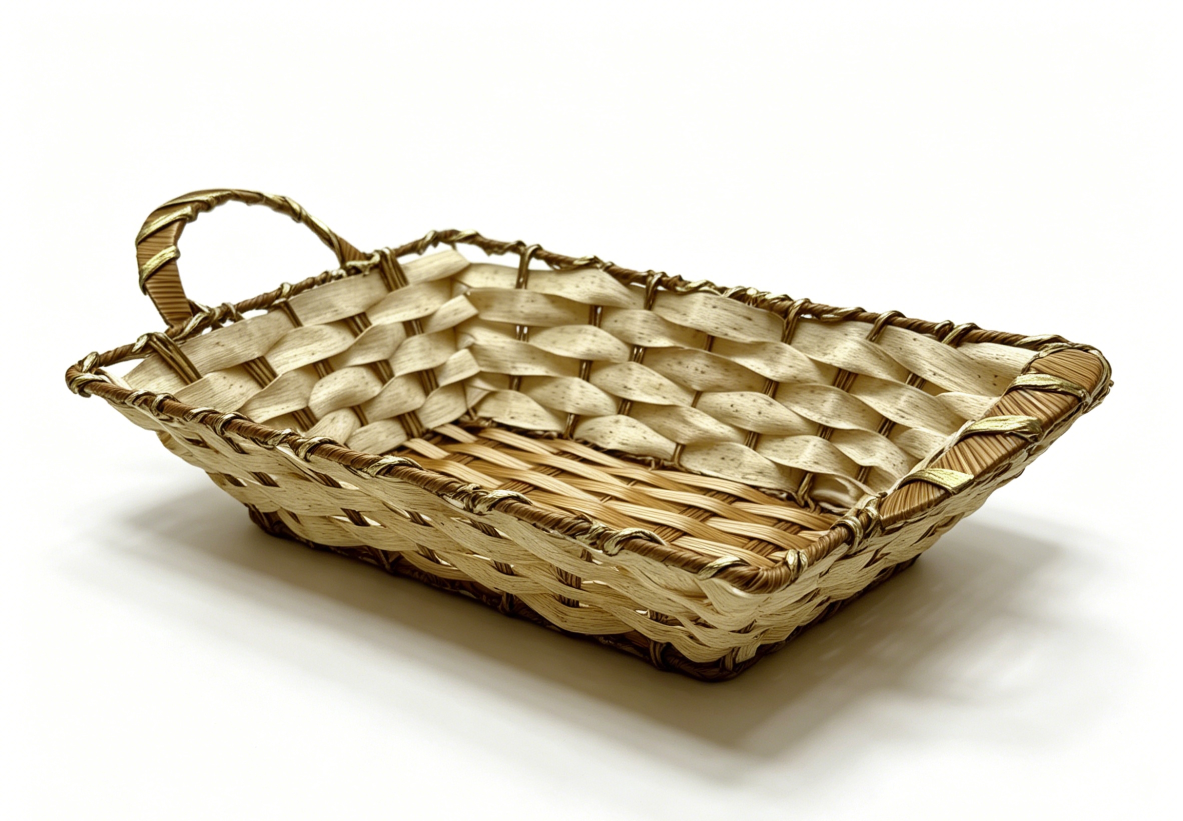 Beige rubber with golden thread rectangular lugs storage basin, fruit and snack basket, bread basket, toy storage basket, supermarket gift packaging basket, souvenir packaging basket, kitchen sauce storage basket, vegetable basket, tissue paper storage basket, cosmetics basket Item Picture