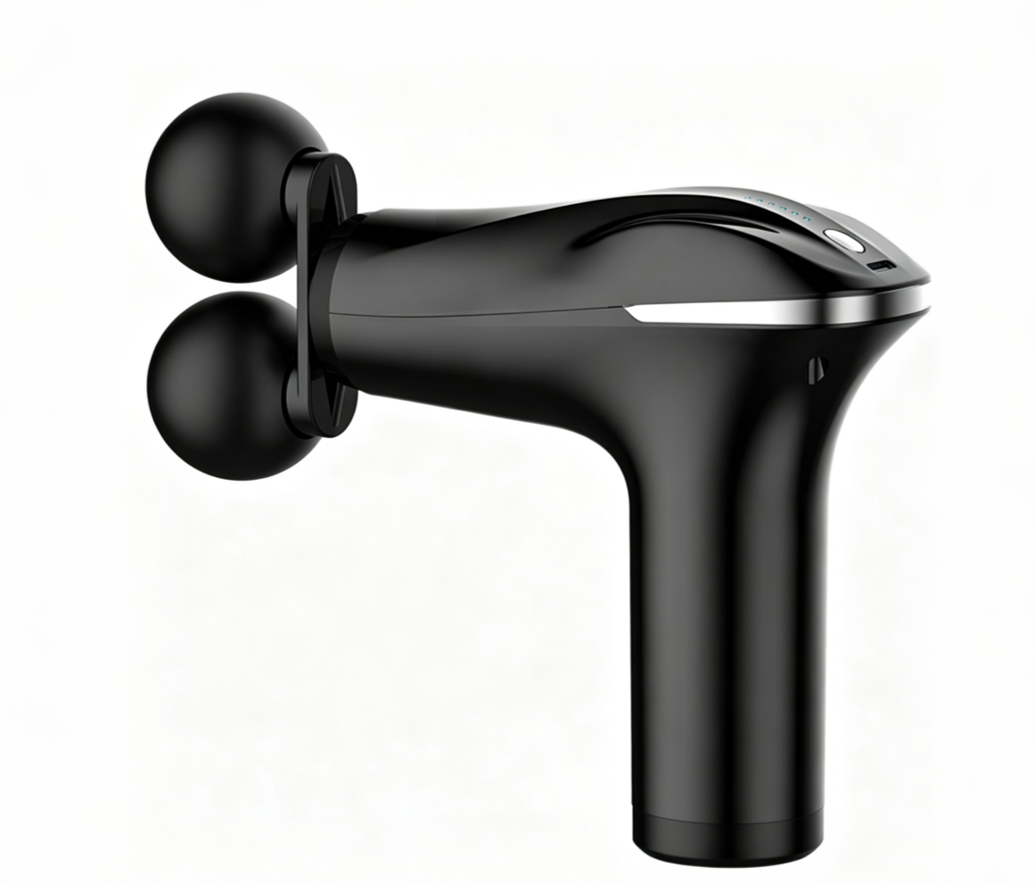 Cross-border USB charging button electric massager, convenient fitness massage gun for muscle relaxation, dual-head fascia gun details Picture