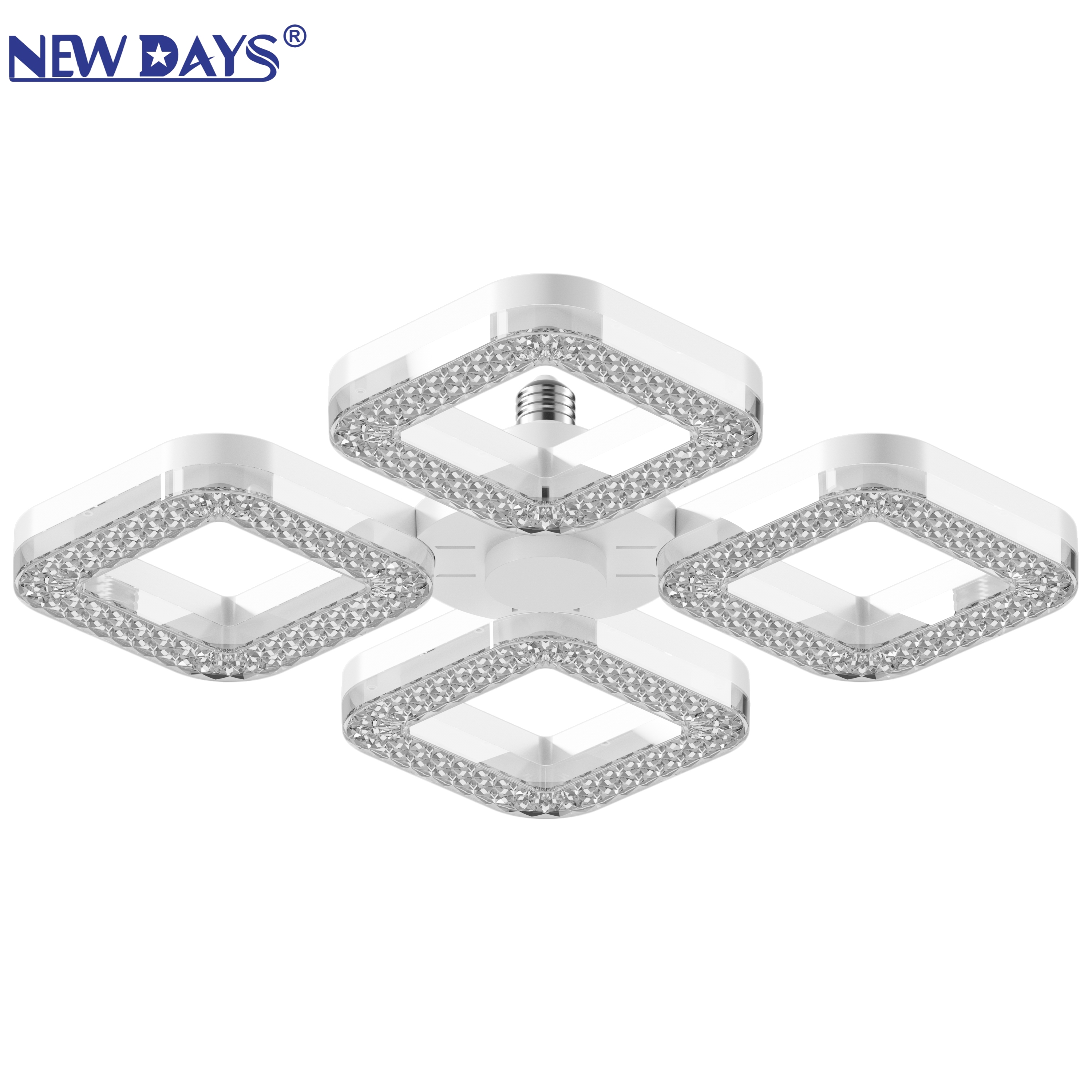 NEWDAYS品牌跨境新品led方形四灯水晶灯，E27螺口可折叠球泡灯，节能高亮遥控调光照明灯泡图
