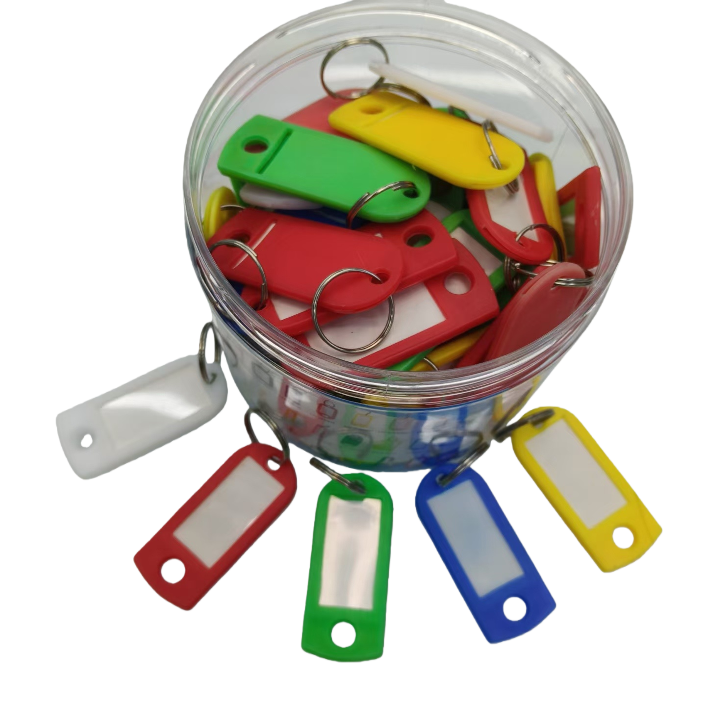Cross-border direct supply of color plastic keychains, keychain wholesale, can be marked with hotel numbers, classification plates, luggage storage, boarding passes Item Picture