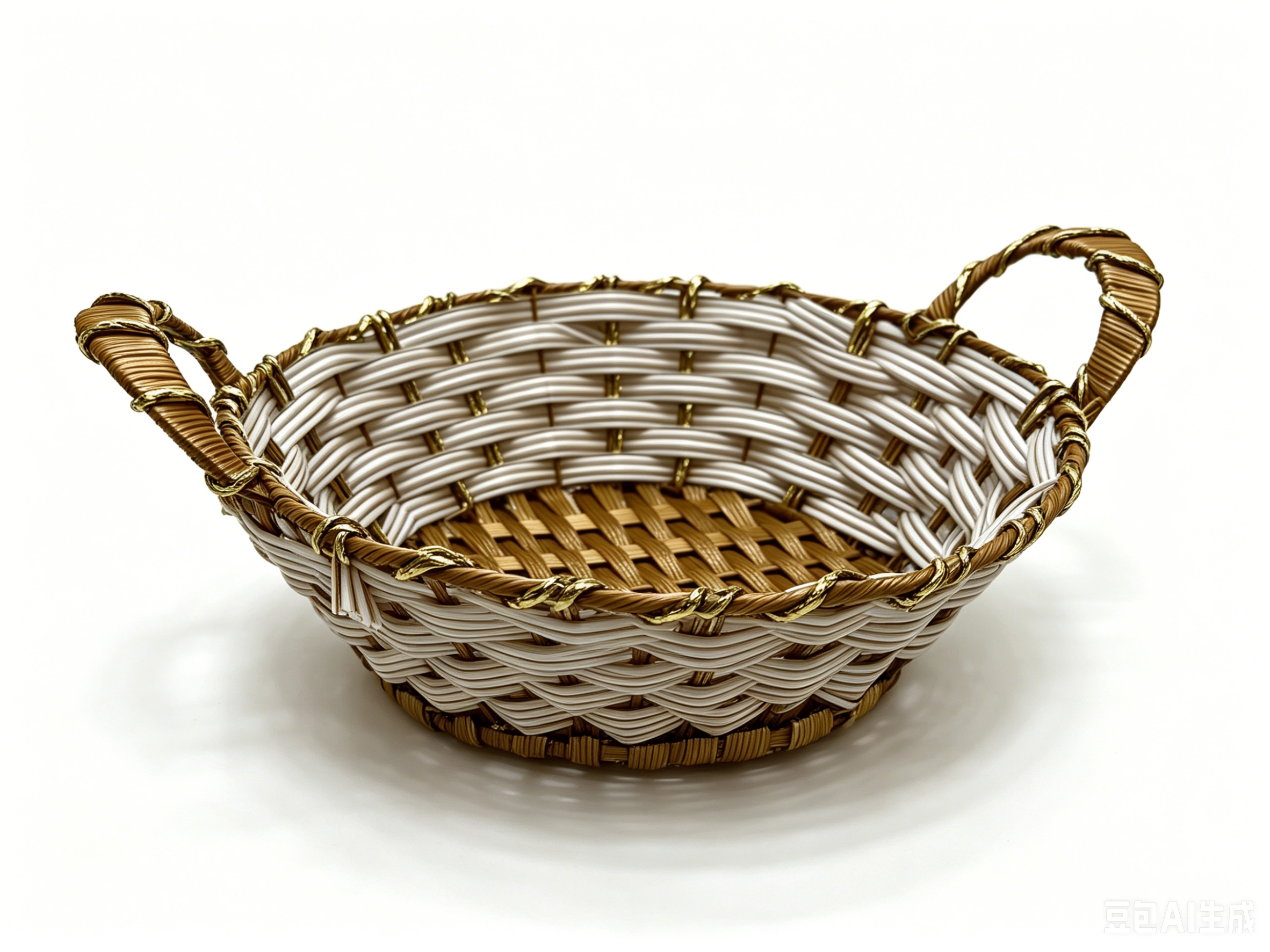Beige rubber with gold thread, round ear-pulling storage basin, fruit and snack basket, bread basket, toy storage basket, supermarket gift packaging basket, souvenir packaging basket, kitchen sauce storage basket, vegetable basket, tissue paper storage basket, cosmetics basket. 1 details Picture
