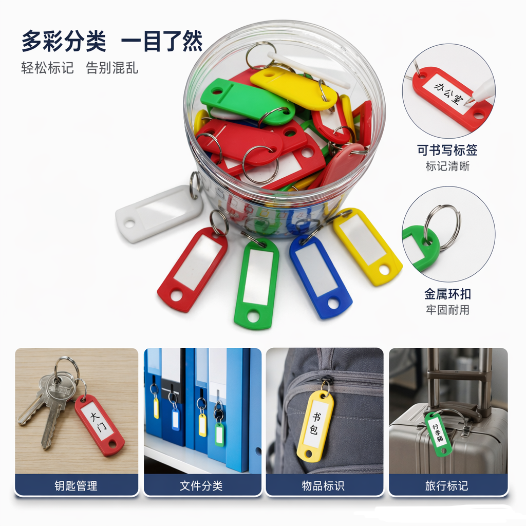 Cross-border direct supply of color plastic keychains, keychain wholesale, can be marked with hotel numbers, classification plates, luggage storage, boarding passes