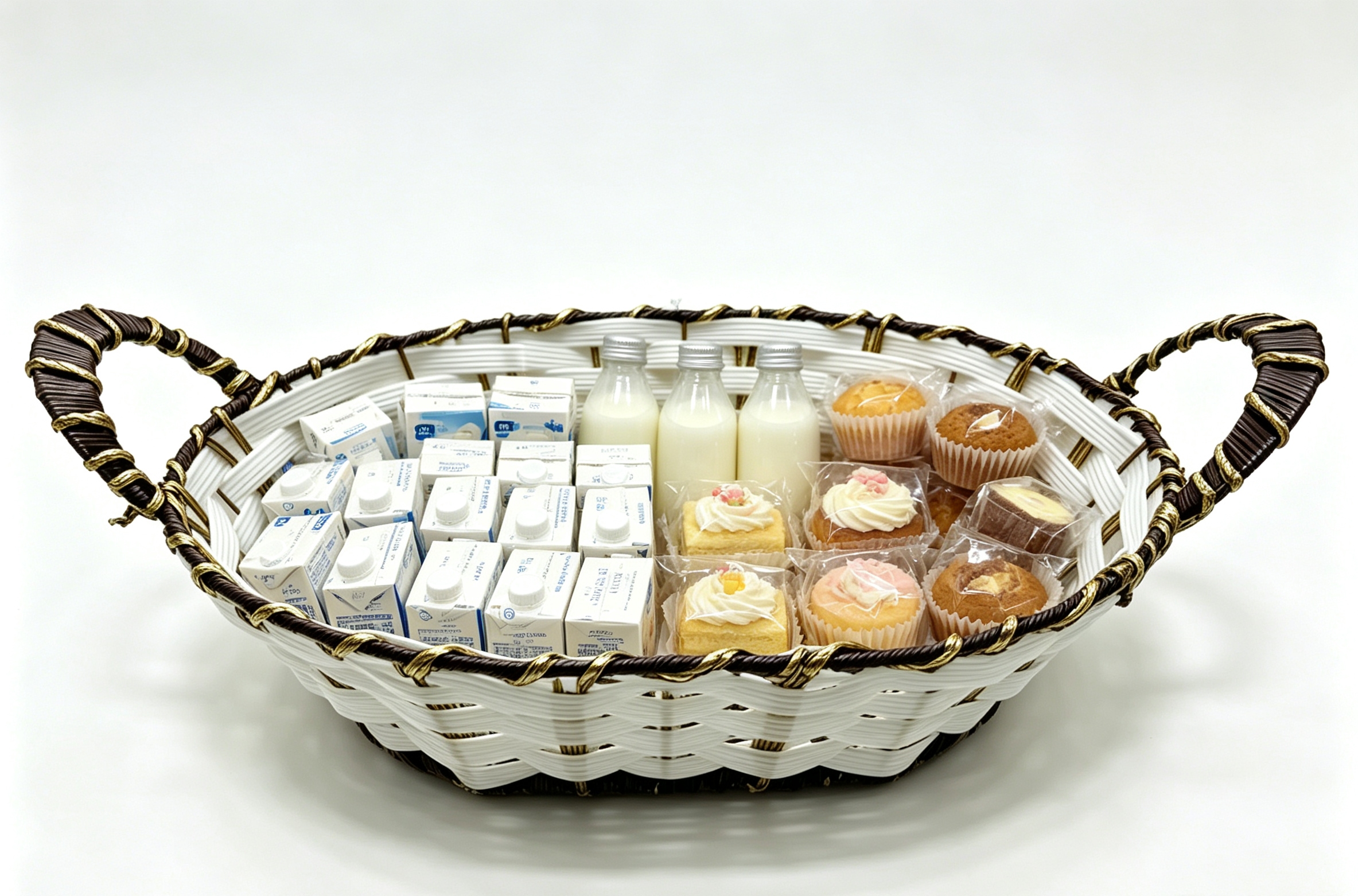 White brown rubber with golden thread egg-shaped ear-pulling storage basin, fruit and snack basket, bread basket, toy storage basket, supermarket gift packaging basket, souvenir packaging basket, kitchen sauce storage basket, vegetable basket, tissue storage basket, cosmetics basket Item Picture