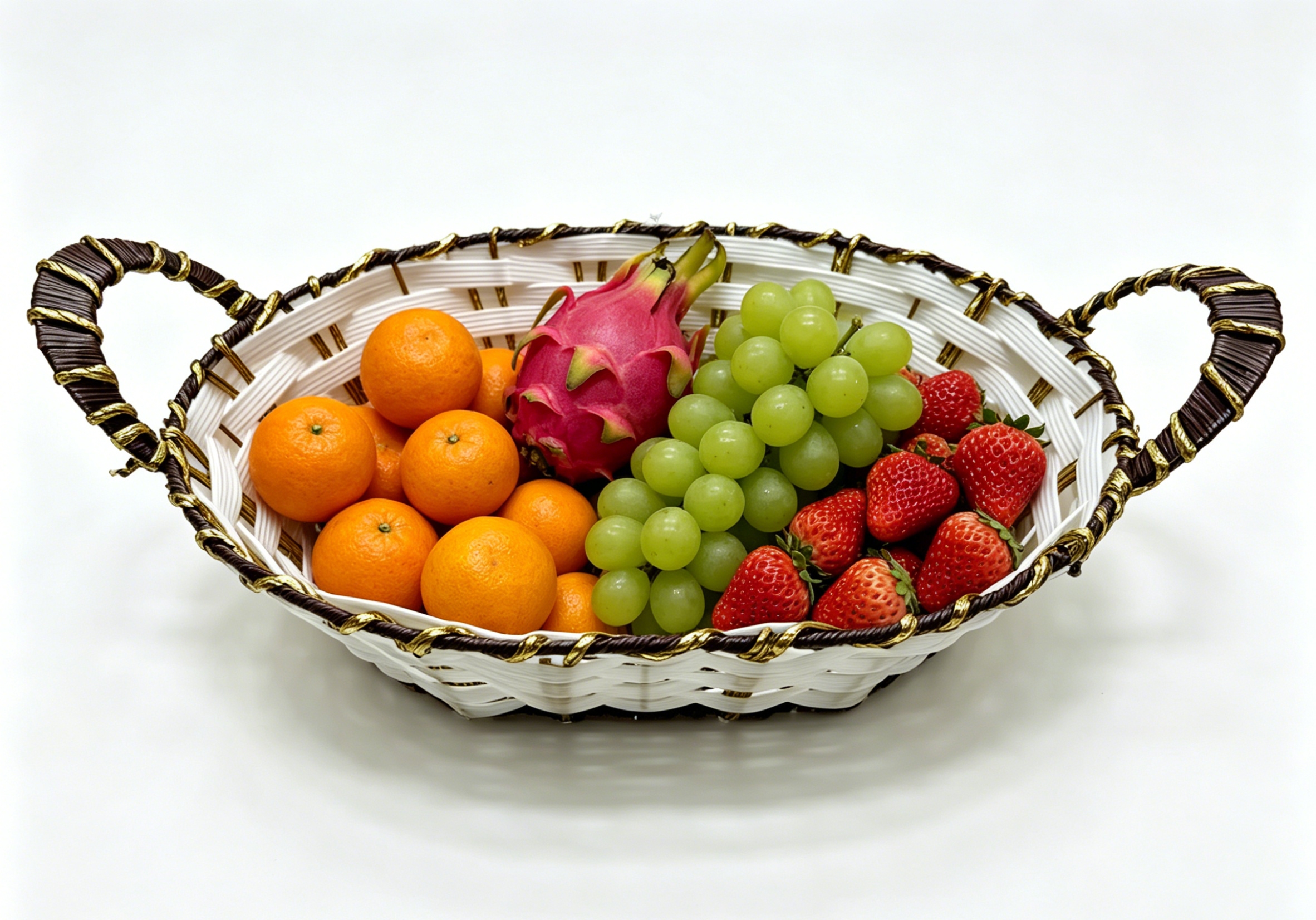 White brown rubber with golden thread egg-shaped ear-pulling storage basin, fruit and snack basket, bread basket, toy storage basket, supermarket gift packaging basket, souvenir packaging basket, kitchen sauce storage basket, vegetable basket, tissue storage basket, cosmetics basket Specification image