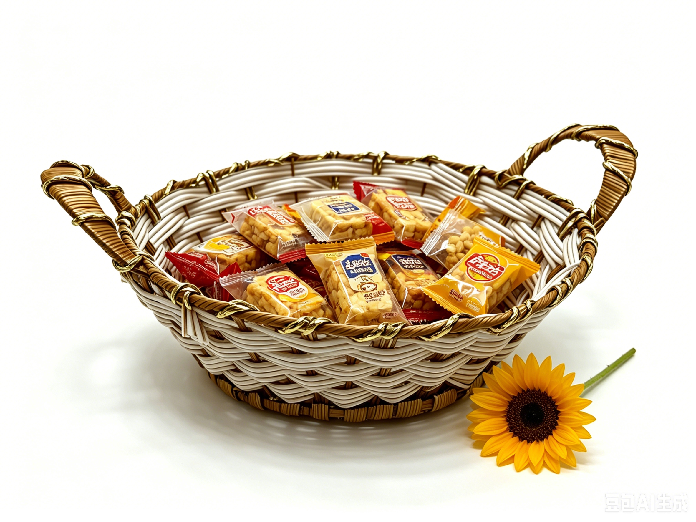 Beige rubber with gold thread, round ear-pulling storage basin, fruit and snack basket, bread basket, toy storage basket, supermarket gift packaging basket, souvenir packaging basket, kitchen sauce storage basket, vegetable basket, tissue paper storage basket, cosmetics basket. 1 Specification image