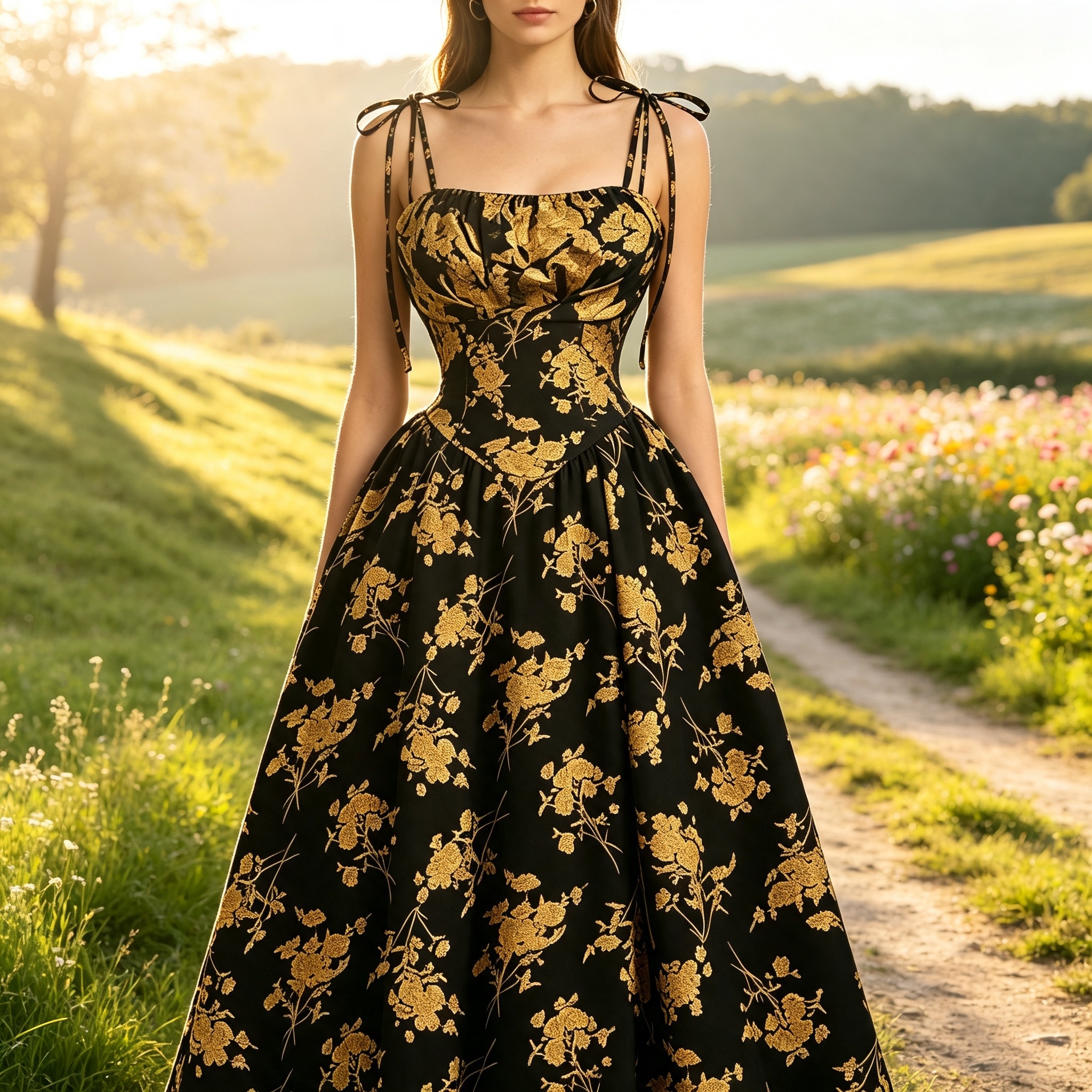 2026 European and American Amazon French retro floral print elegant and intellectual waist-cinched halter dress for women Item Picture