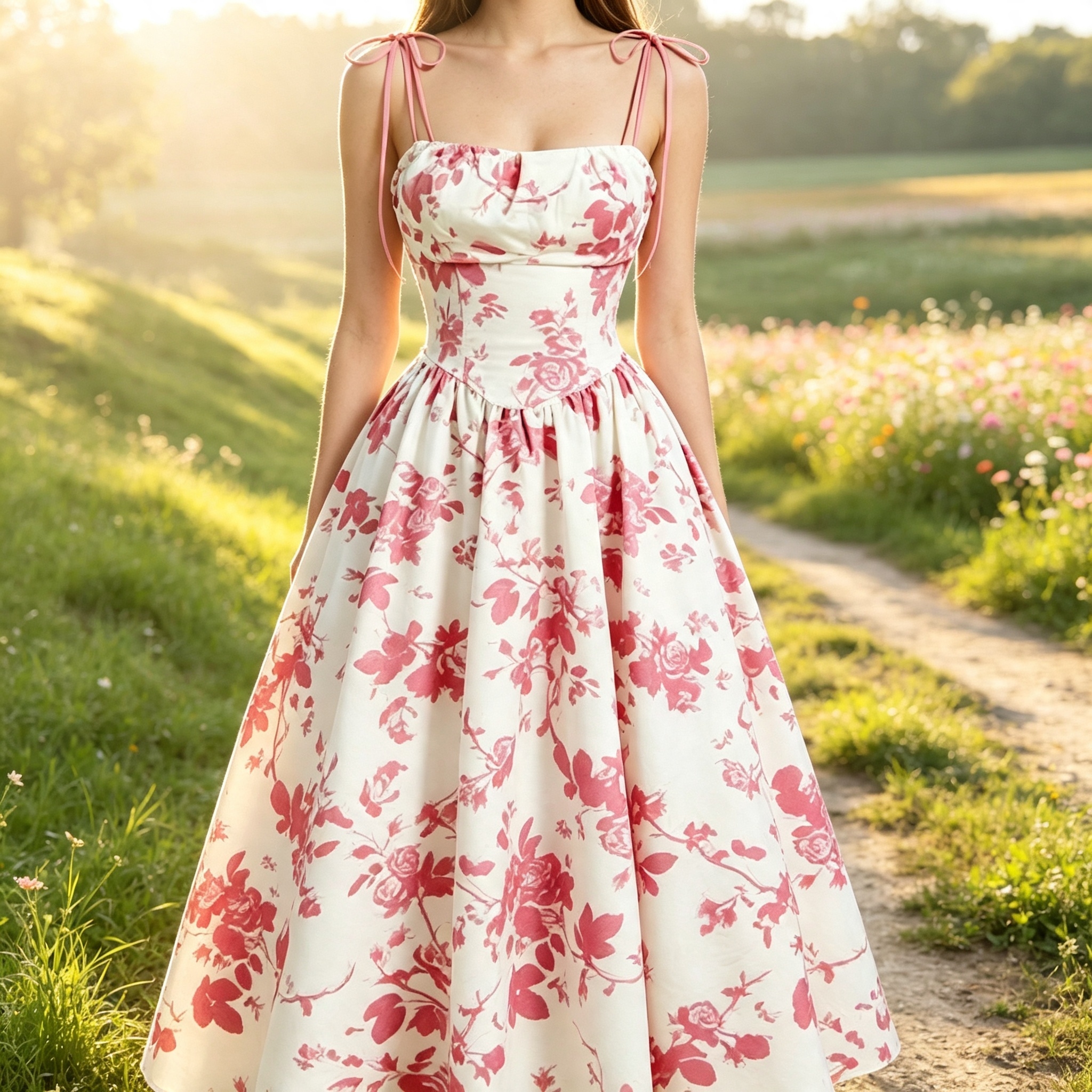 2026 European and American Amazon French retro floral print elegant and intellectual waist-cinched halter dress for women Application Scenario