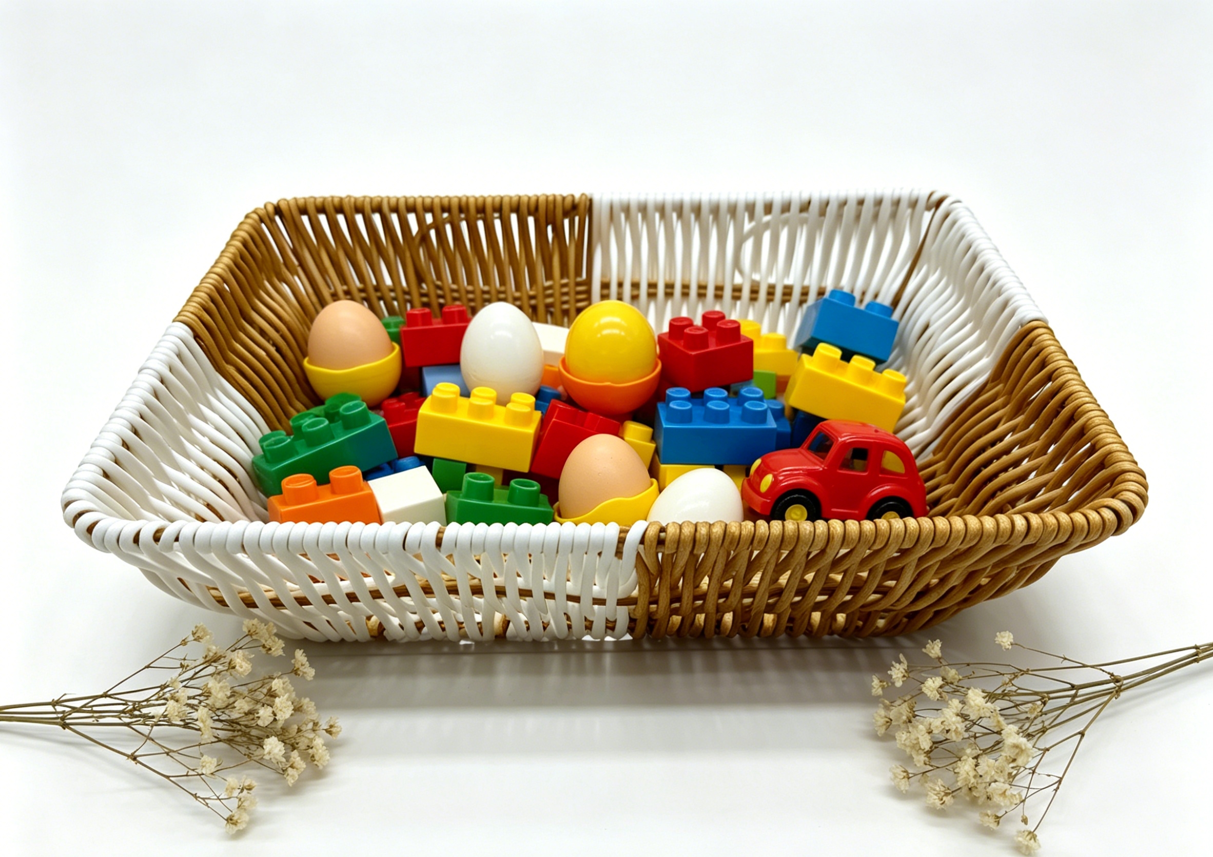 White and yellow rectangular wicker storage basin, fruit and snack basket, bread basket, toy storage basket, supermarket gift packaging basket, souvenir packaging basket, kitchen sauce storage basket, vegetable basket, tissue paper storage basket, cosmetics basket Item Picture