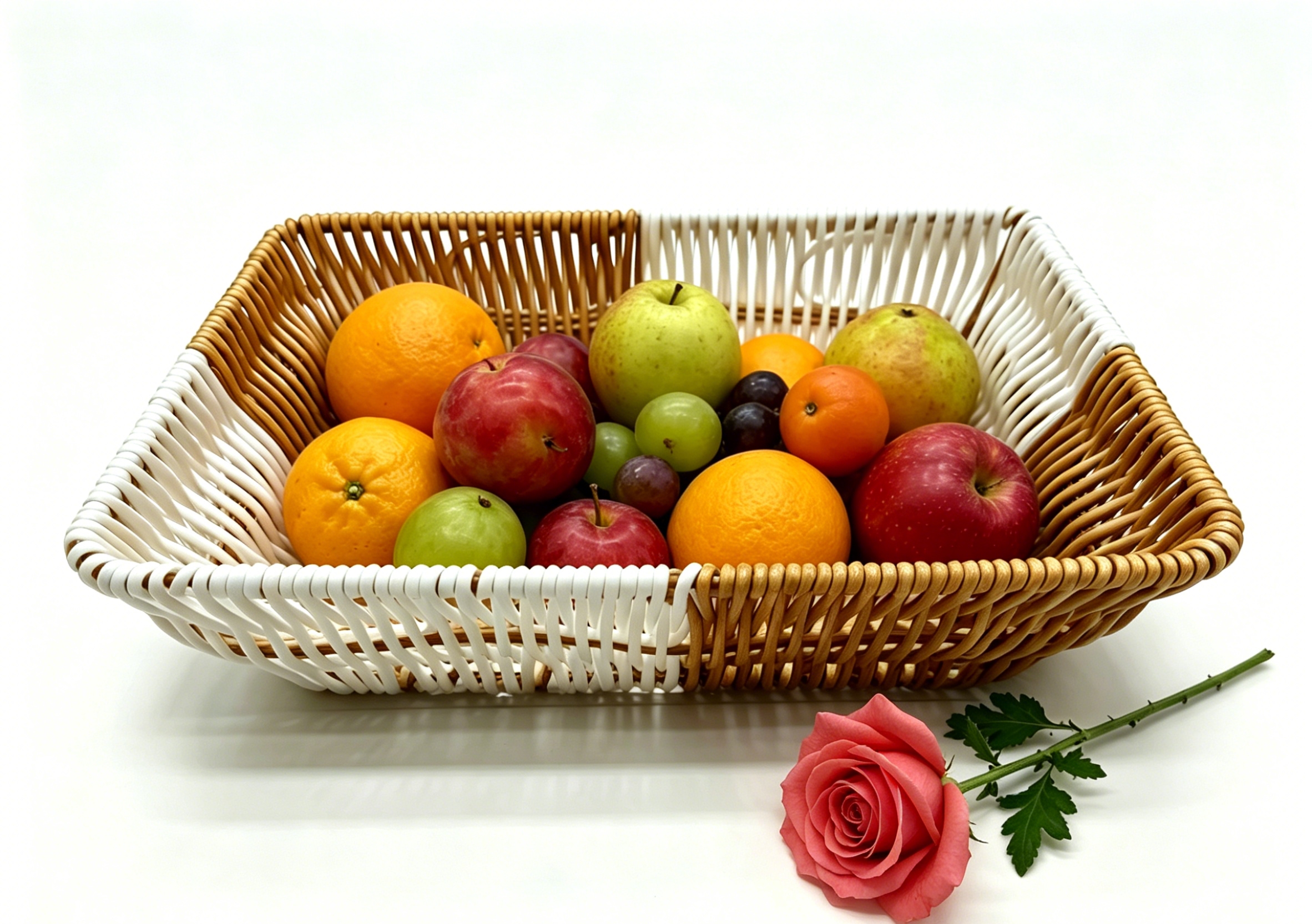 White and yellow rectangular wicker storage basin, fruit and snack basket, bread basket, toy storage basket, supermarket gift packaging basket, souvenir packaging basket, kitchen sauce storage basket, vegetable basket, tissue paper storage basket, cosmetics basket Specification image