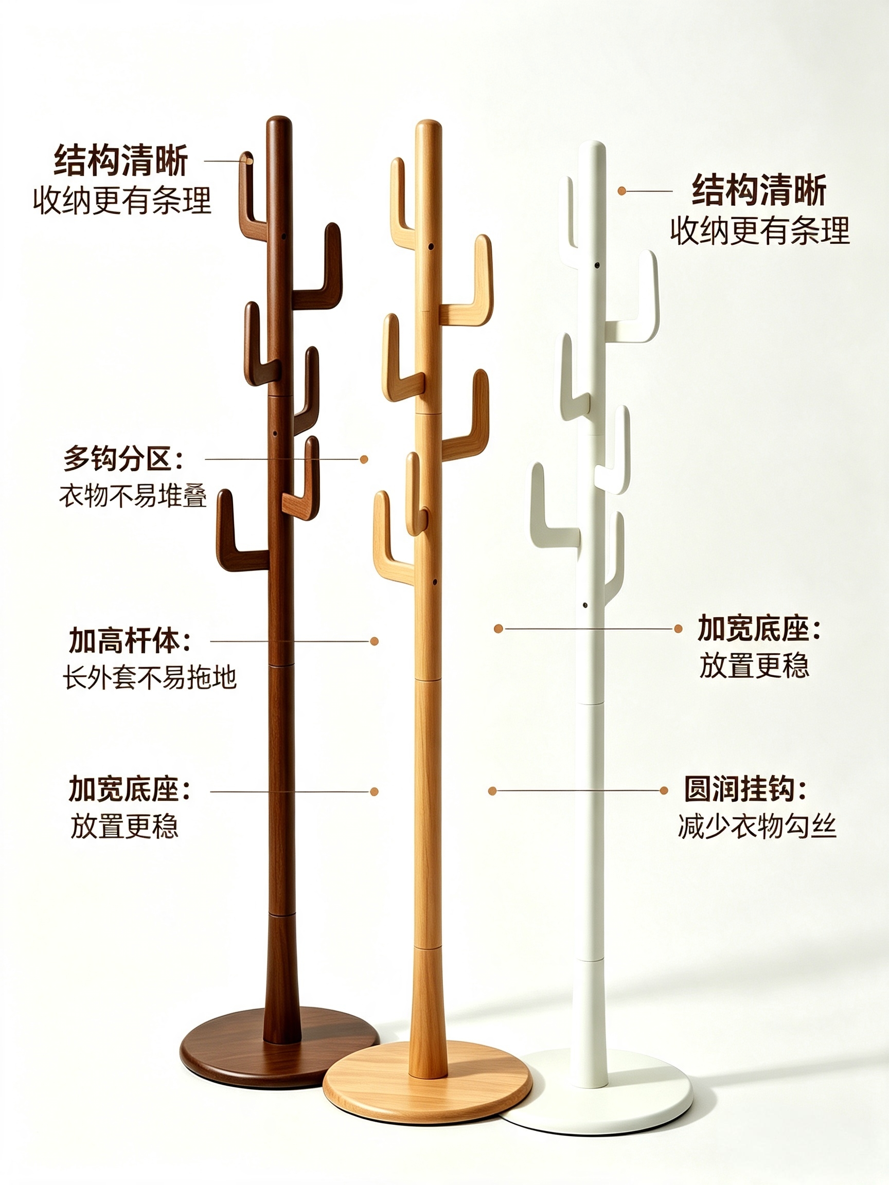 捷豪落地衣帽架树形竹木落地衣架 家用玄关卧室立式挂衣包架三色实木衣帽架现货批量拿货详情2