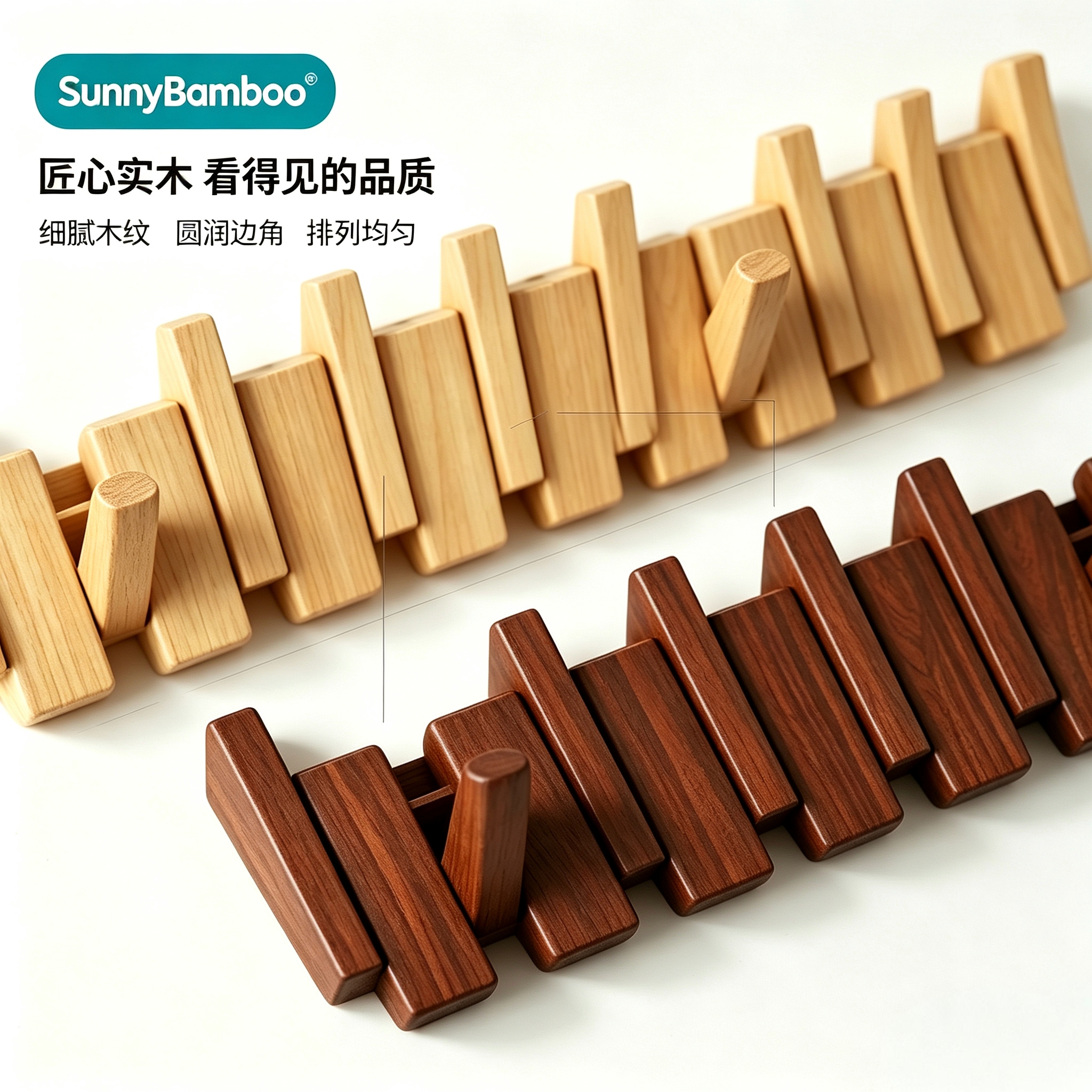 Solid wood piano key folding clothes hook, solid wood invisible wall-mounted clothes and hat hook, rounded corner does not damage clothes, entrance wall decoration hook, wholesale in stock details Picture