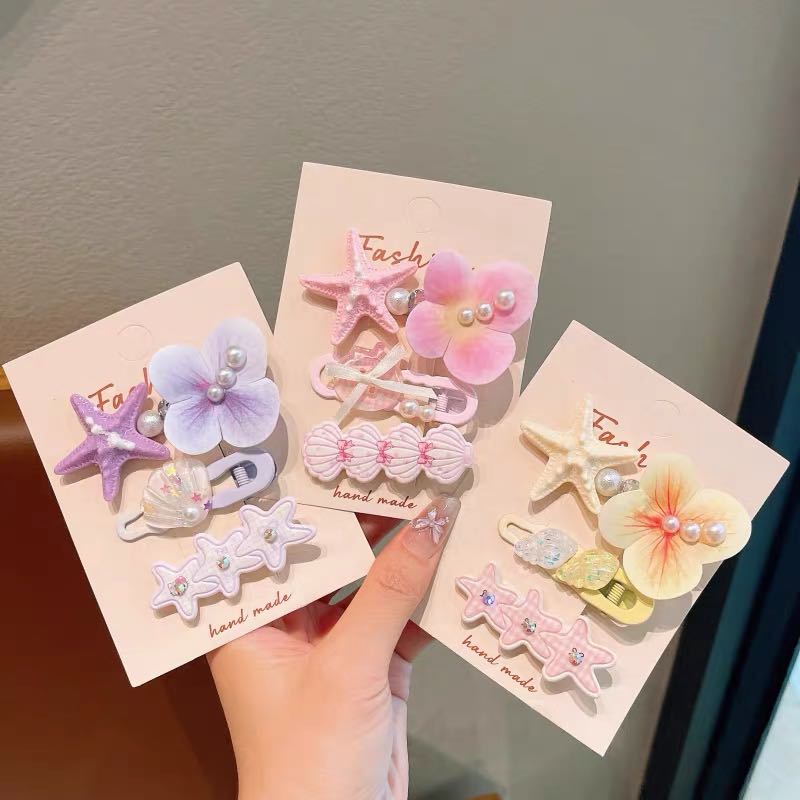 Ocean Princess-themed little girl hairpin set with scratch-clip shark clip hair accessory Specification image
