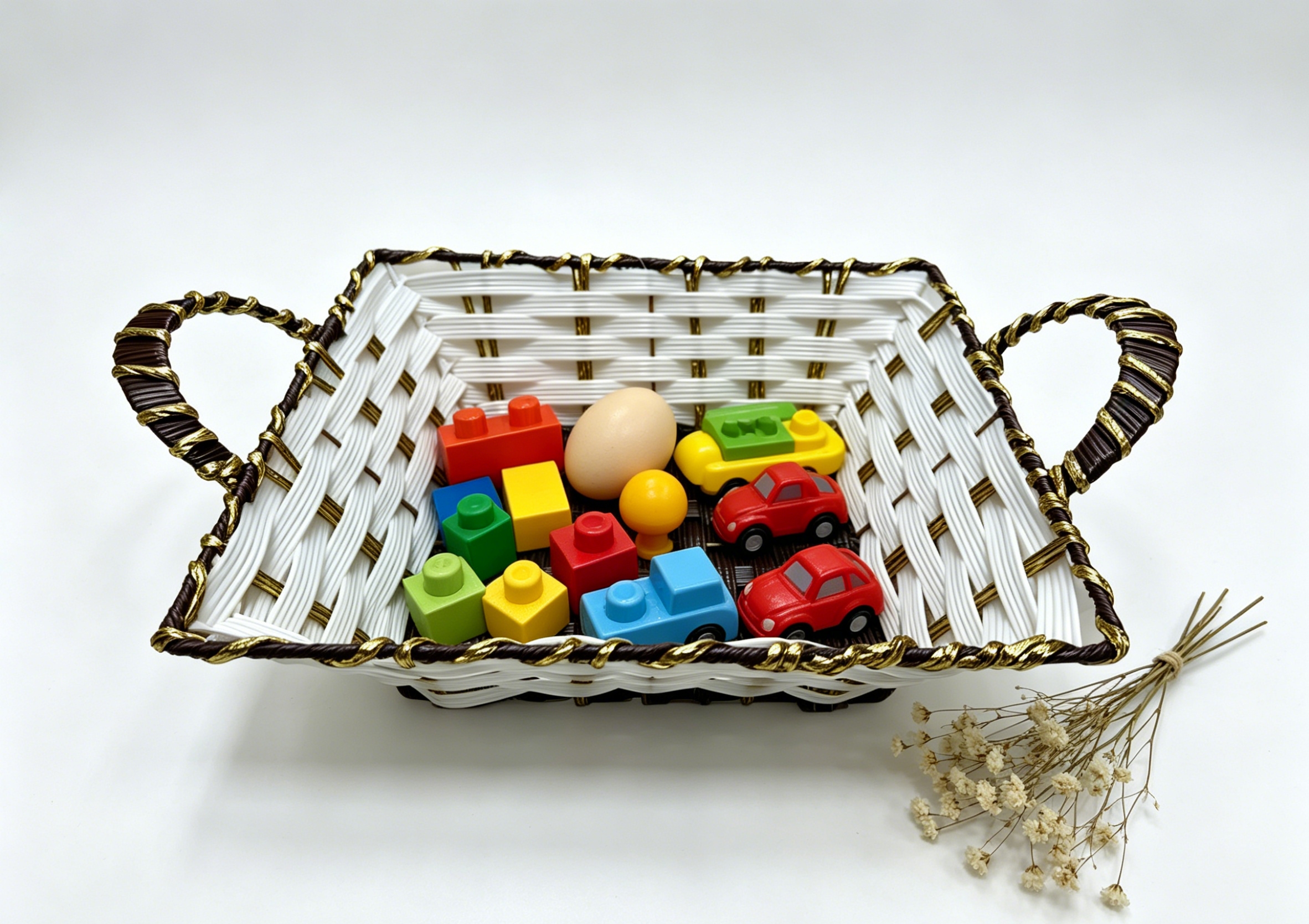 White brown rubber with gold thread square ear-pulling storage basin, fruit and snack basket, bread basket, toy storage basket, supermarket gift packaging basket, souvenir packaging basket, kitchen sauce storage basket, vegetable basket, tissue paper storage basket, cosmetics basket Application Scenario