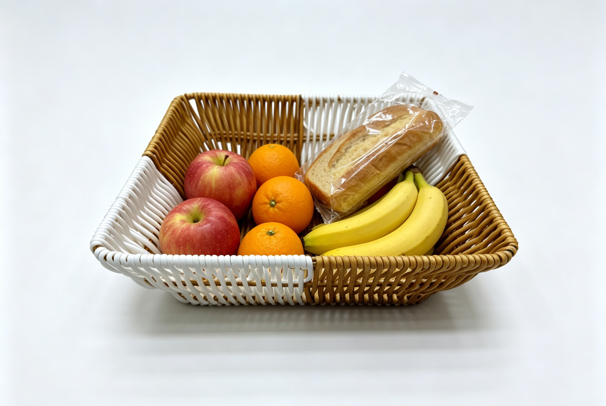 白间黄仿藤正方形收纳盆水果零食篮面包篮玩具收纳篮商超礼品包装篮伴手礼包装篮厨房酱料收纳篮蔬菜筐纸巾收纳篮化妆品篮