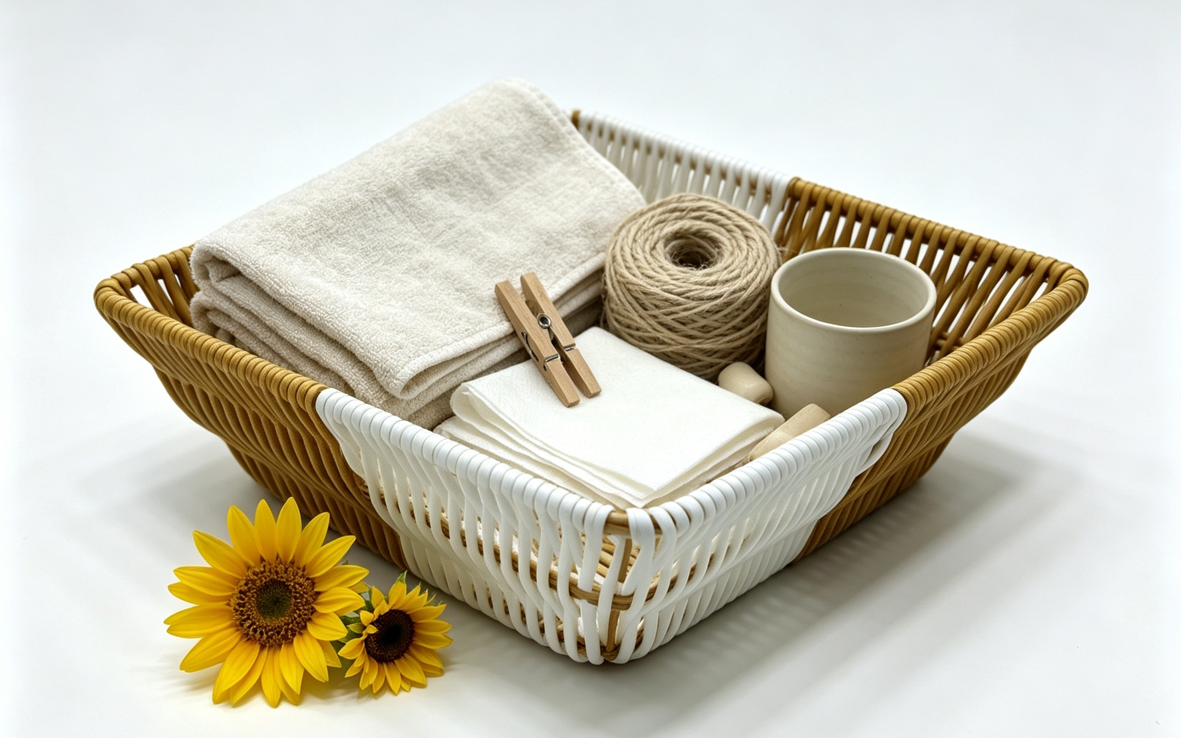 White and yellow wicker square storage basin, fruit and snack basket, bread basket, toy storage basket, supermarket gift packaging basket, souvenir packaging basket, kitchen sauce storage basket, vegetable basket, tissue paper storage basket, cosmetics basket Item Picture