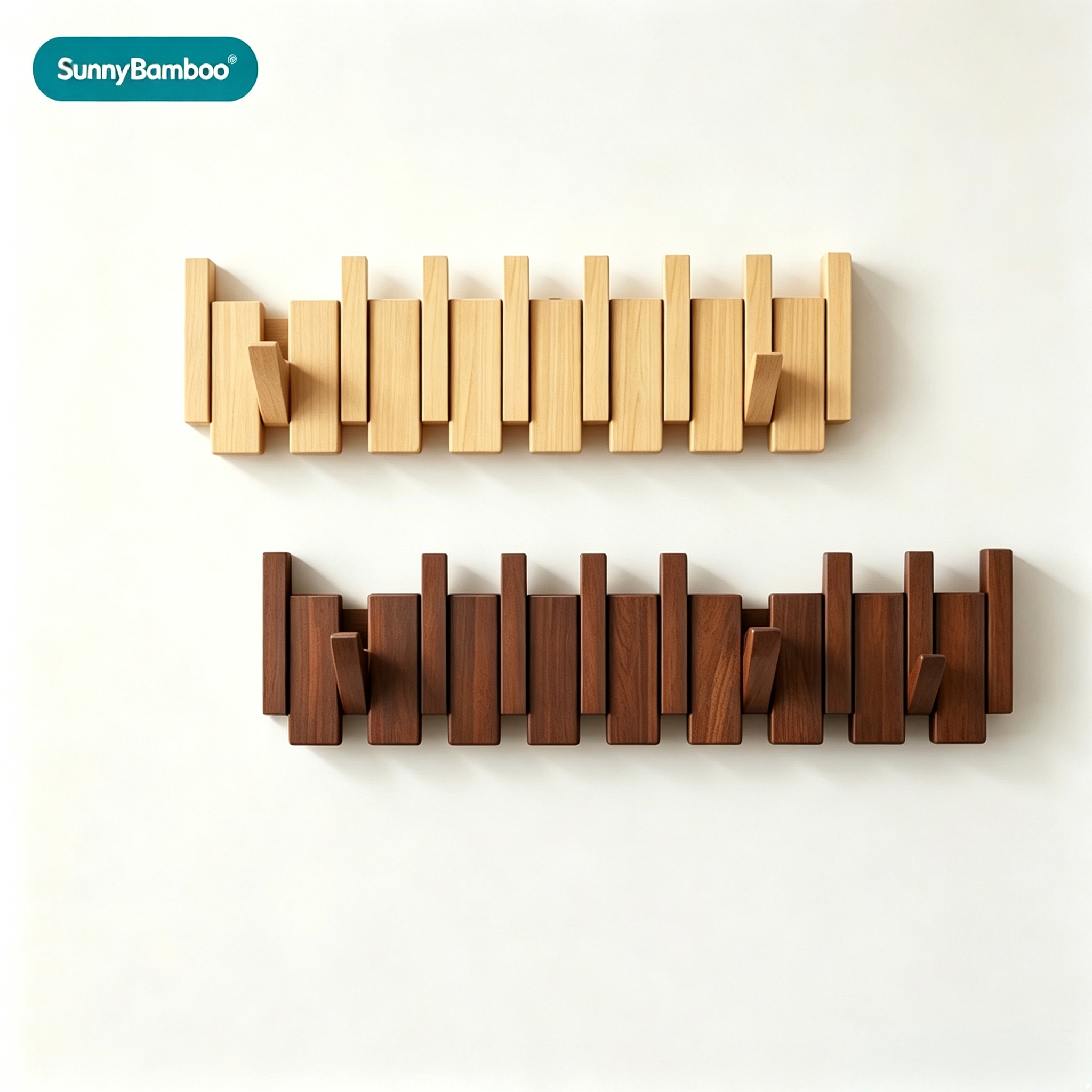 Solid wood piano key folding clothes hook, solid wood invisible wall-mounted clothes and hat hook, rounded corner does not damage clothes, entrance wall decoration hook, wholesale in stock Item Picture