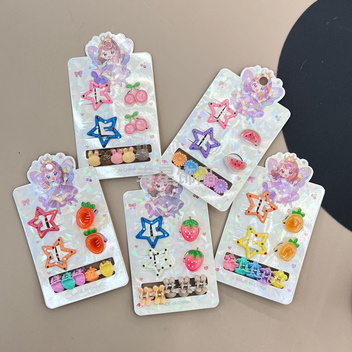 Star-shaped hair clips, flower and fruit hair strings, colorful five-pointed stars, side clips, broken hair clips, headwear combination set, headwear and hair accessories Specification image
